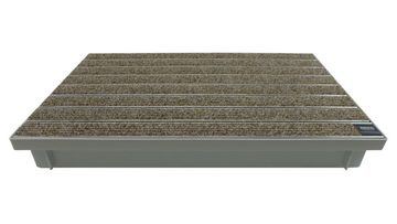 Fußmatte EMCO 60x40cm Eingangsmatte DIPLOMAT Large Rips sand 22mm + ACO Bodenwanne Fußmatte Türmatte Abstreifer Fußabtreter, Emco, rechteckig, Höhe: 75 mm, für den Innenbereich und überdachten Außenbereich