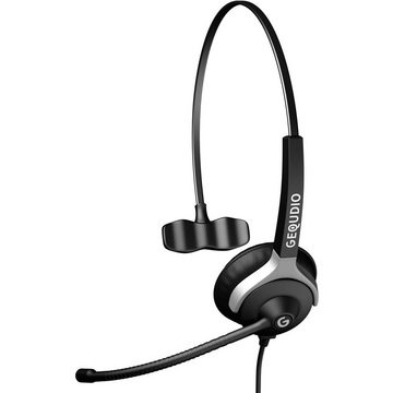 GEQUDIO für Gigaset, Panasonic, Grandstream, Polycom Telefone mit 2,5mm Klinke Headset (1-Ohr-Headset, 60g leicht, Bügel aus Federstahl, mit Wechselverschluss für mehrere Endgeräte, inklusive Anschlusskabel)