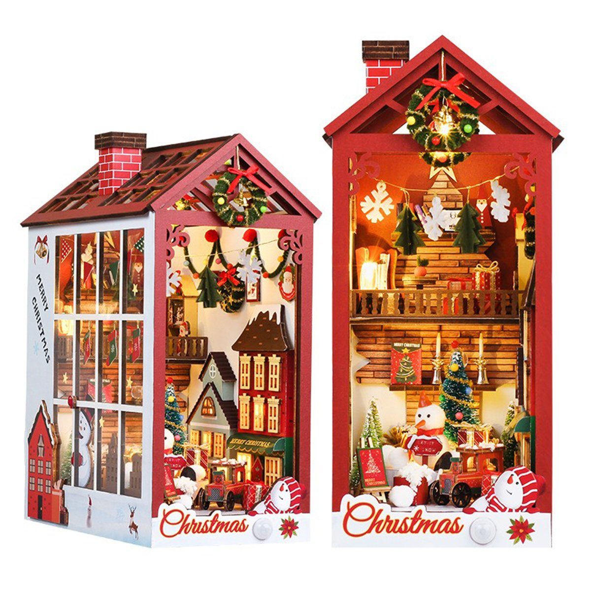 autolock Weihnachtshaus Miniatur Puppenhaus Weihnachtshaus DIY 3D Handwerk, Puppenhaus Kit Christmas Book Nook Kit Weihnachtsgeschenke