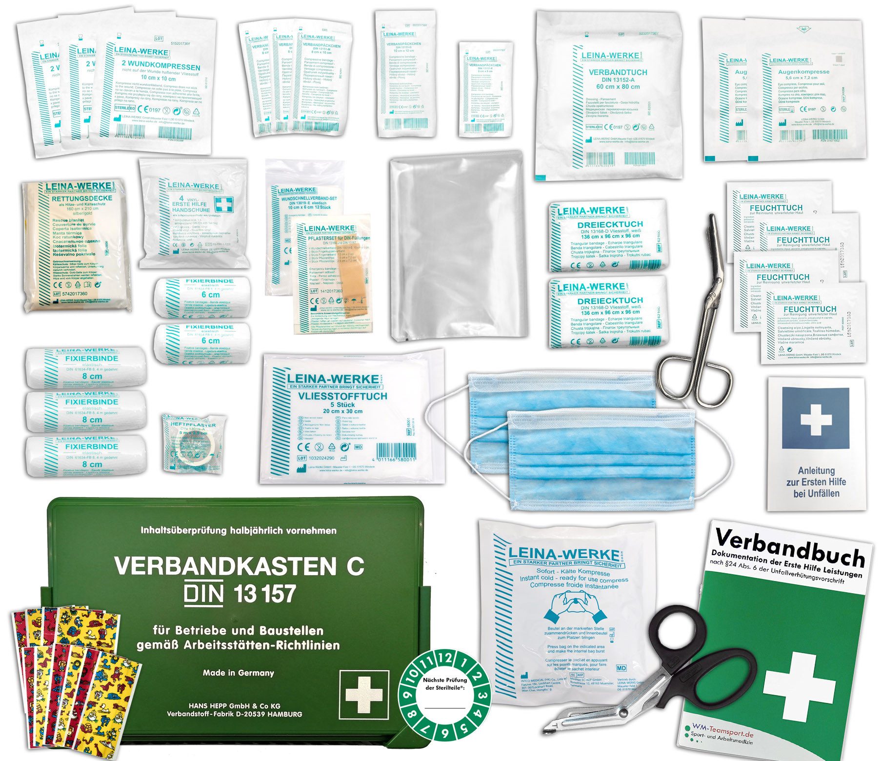 WM-Teamsport Erste-Hilfe-Koffer Betriebsverbandkasten KITA - 2 in 1 - DIN 13157 inkl. Verbandbuch