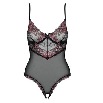 Obsessive Body Body Musca Teddy ouvert mit Spitze Dessous, schwarz rot, Made in EU
