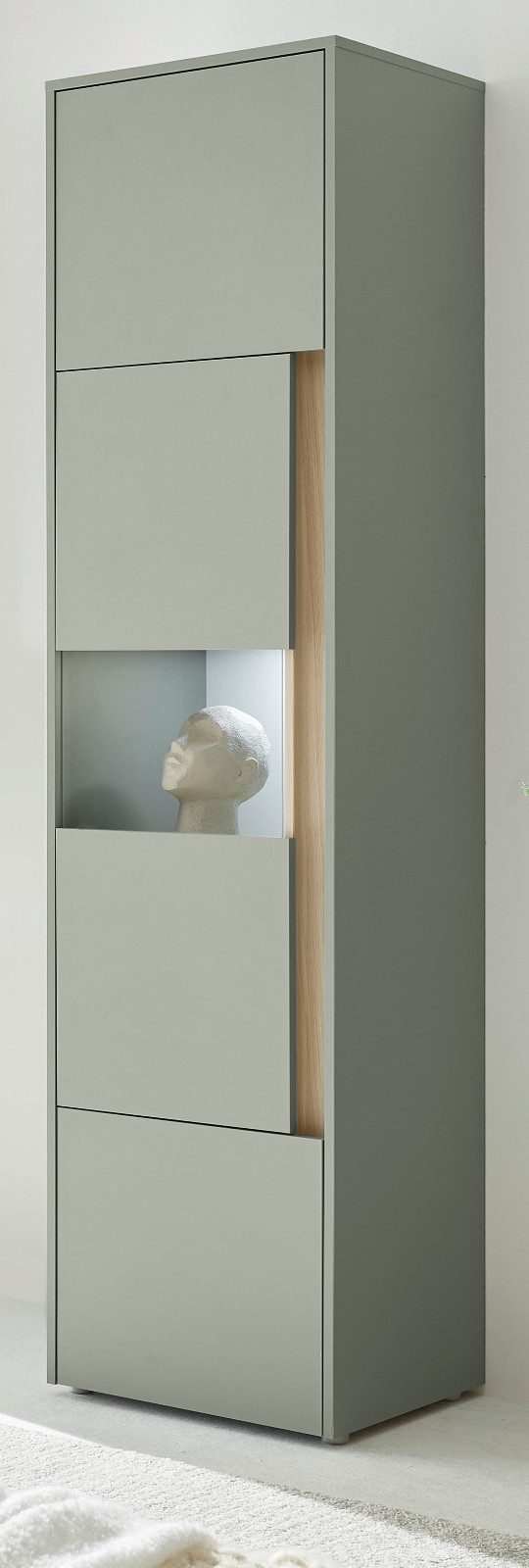 Furn.Design Standvitrine Center (Vitrinenschrank in Salbei Grün mit Eiche, 3-türig, 50 x197 cm) mit viel Stauraum