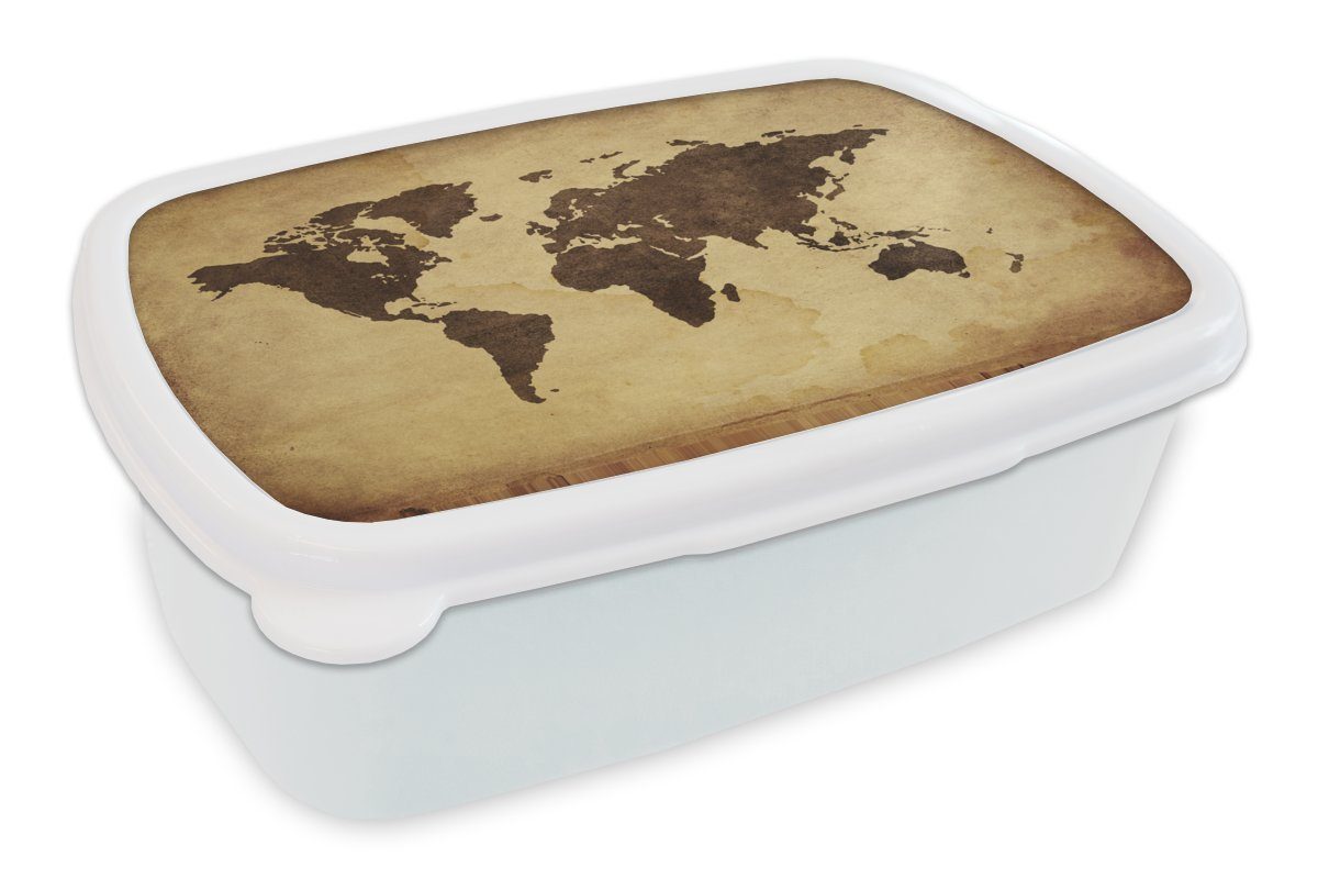 Lunchbox MuchoWow Mädchen Vintage, Brotdose, Jungs für weiß und Kunststoff, Kinder Brotbox und (2-tlg), für Weltkarte Erwachsene, -