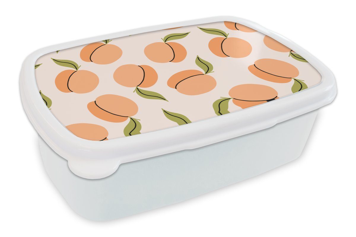 MuchoWow Lunchbox Obst - Aprikose - Sommer - Muster, Kunststoff, (2-tlg), Brotbox für Kinder und Erwachsene, Brotdose, für Jungs und Mädchen weiß