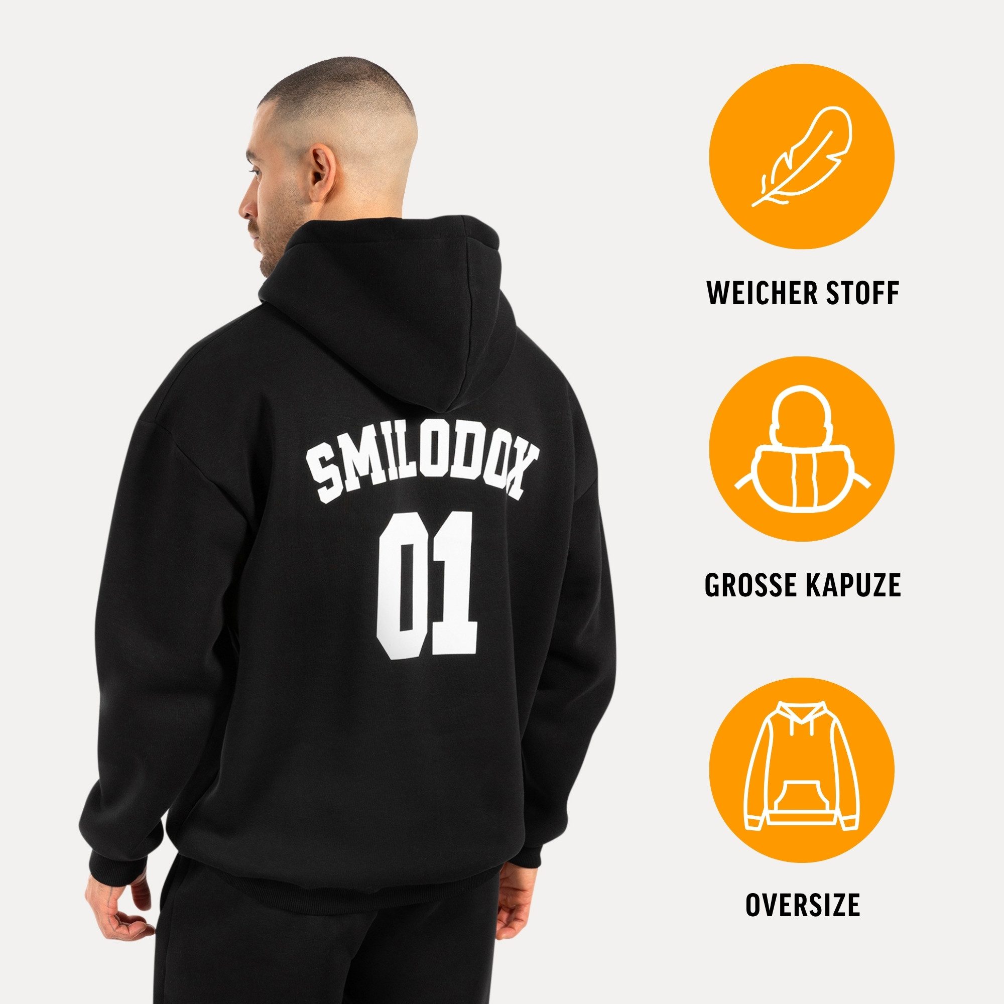 Smilodox Hoodie Rayk, Kapuzenpullover mit Logo und Backprint, Kängurutasche Pulli Bündchen weicher Stoff sportlicher Sweater Alltag Streetstyle