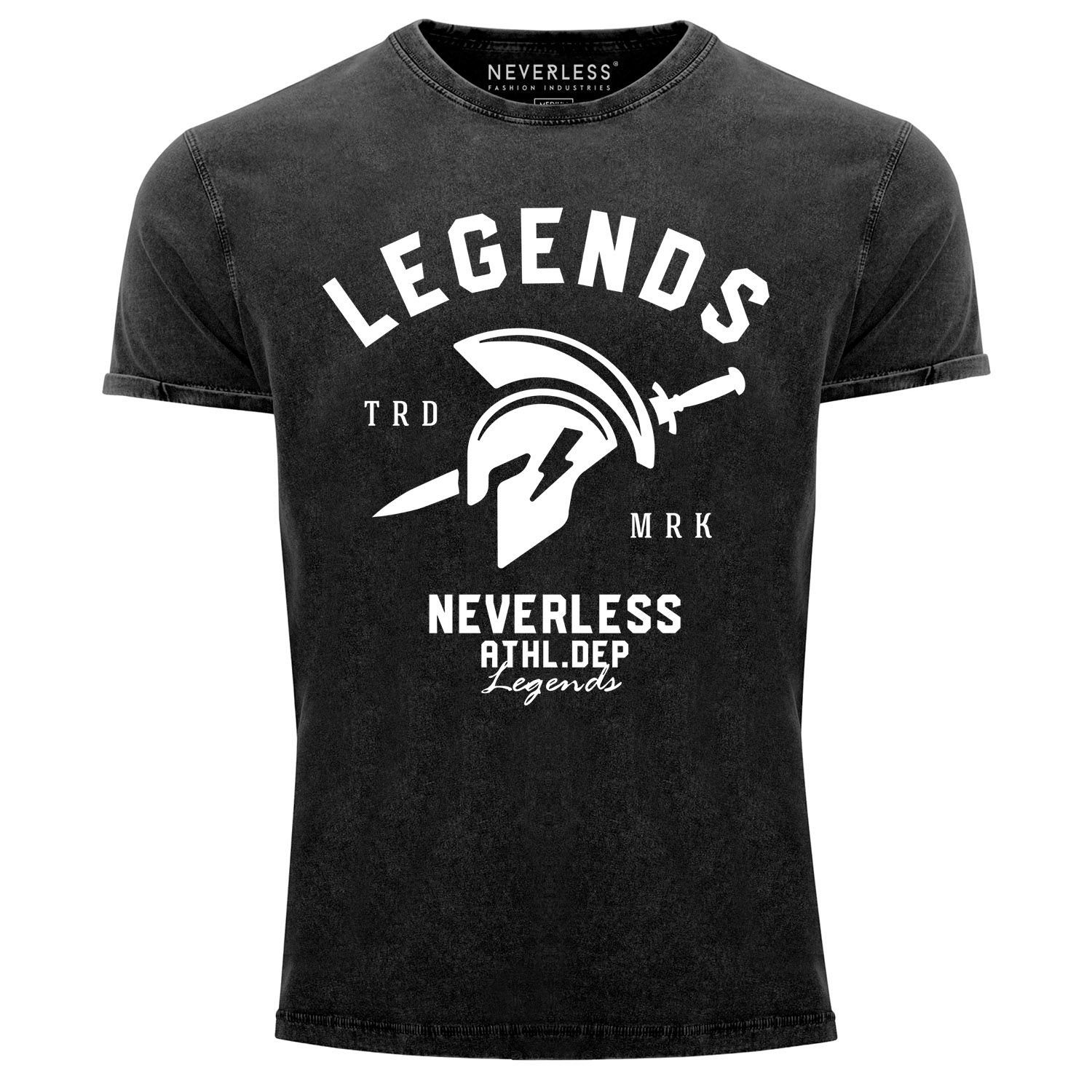 Neverless Print-Shirt Cooles Angesagtes Herren T-Shirt Vintage Shirt Sparta Gym Athletics Sport Fitness Legends Aufdruck Used Look Slim Fit Neverless® mit Print