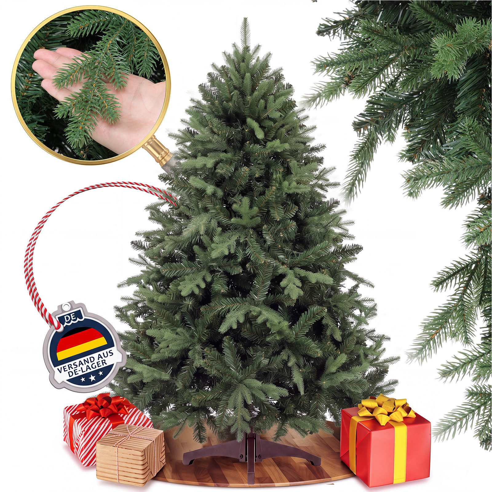 COMHOMA Künstlicher Weihnachtsbaum Weihnachtsdeko 186cm PVC Material mit 1000+ Spitzen Thickened Branches, Foldable abziehbar mit robuster Sockel