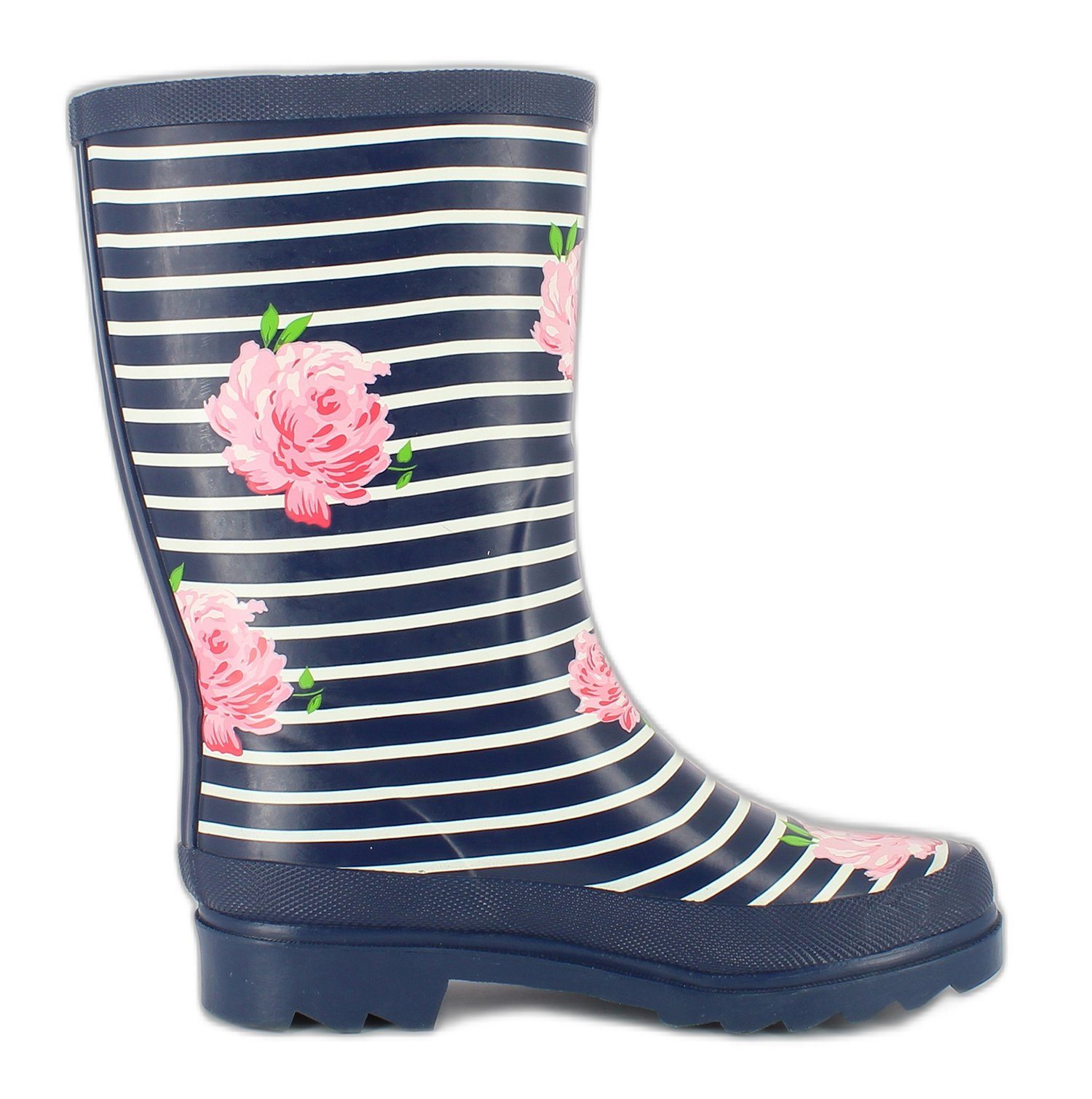 Beck Damen Gummistiefel Stripes Gummistiefel (wasserdichte, weitenverstellbare Stiefel, für trockene Füße bei Regenwetter) herausnehmbare Innensohle, weicher robuster Naturkautschuk