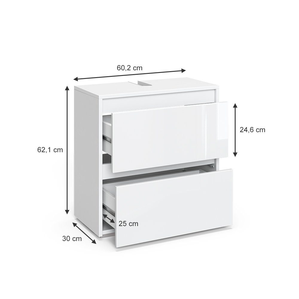 Vicco Waschbeckenunterschrank Majest, Weiß/Weiß Hochglanz, 60.2 x 62.1 cm (1-St) – Bild 4 von 5