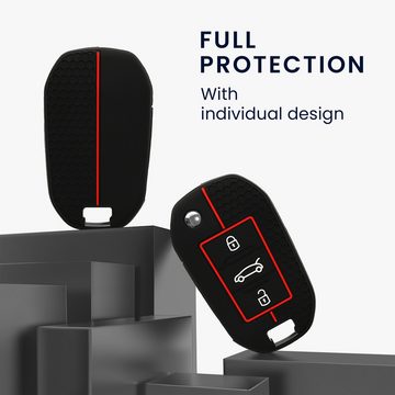 kwmobile Schlüsseltasche Autoschlüssel Silikon Hülle für Peugeot Citroen 3-Tasten Smartkey (1-tlg), Schlüsselhülle aus Silikon - in Schwarz Rot