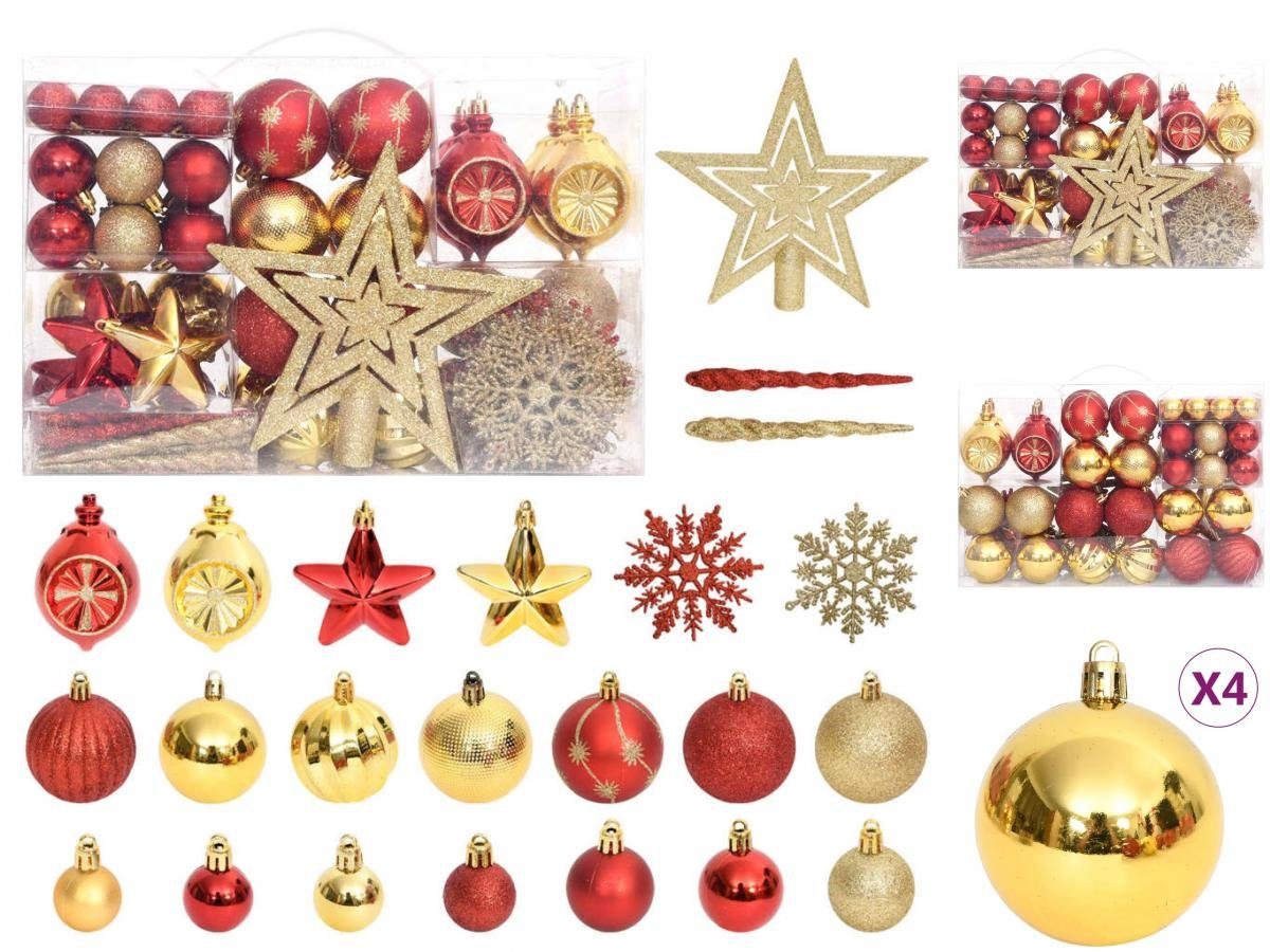 vidaXL Christbaumschmuck Weihnachtsbaumkugeln Christbaumkugeln 108-tlg Weihnachtskugel-Set rot Gold