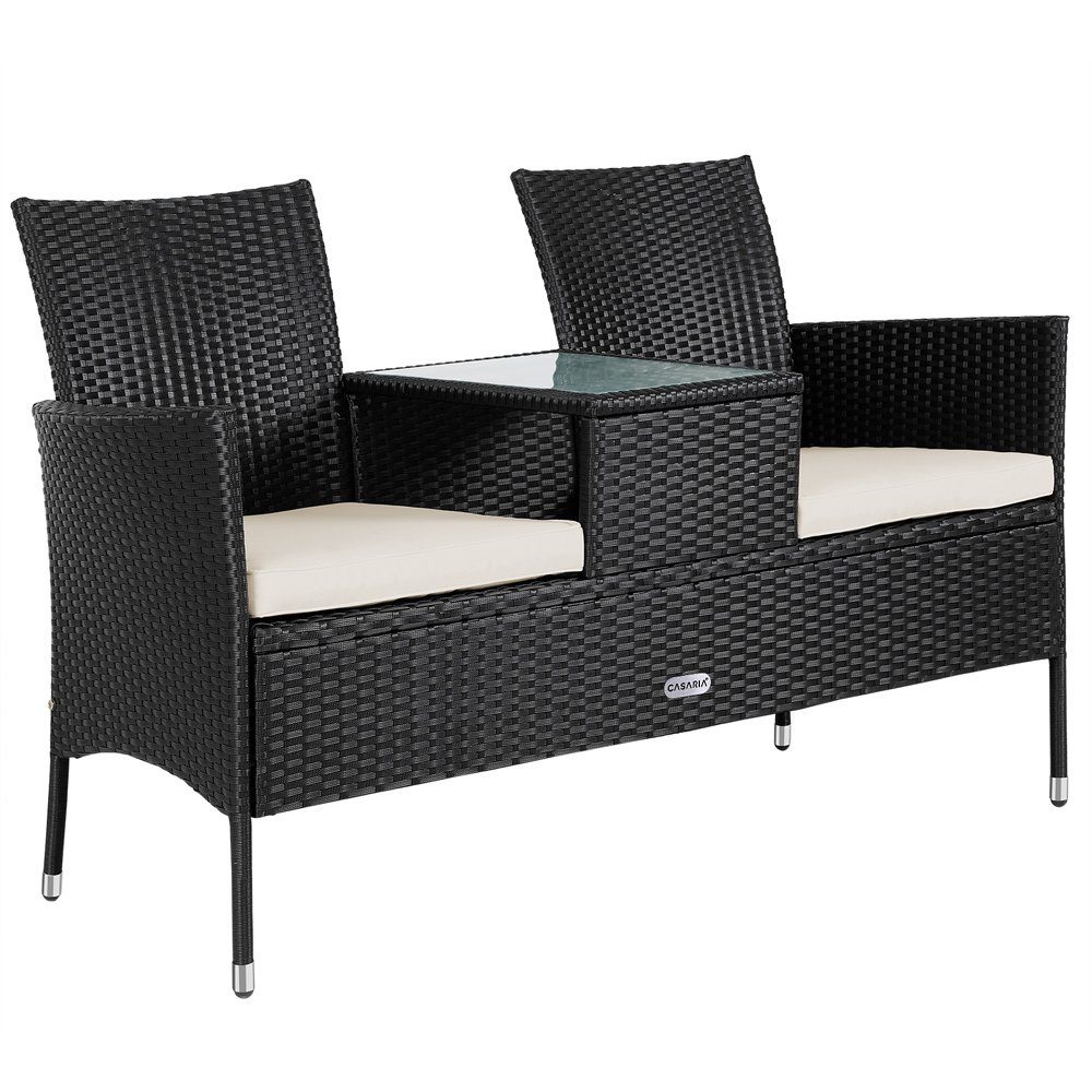 Casaria Gartenbank, Polyrattan Wetterfest inkl. Tisch Auflagen