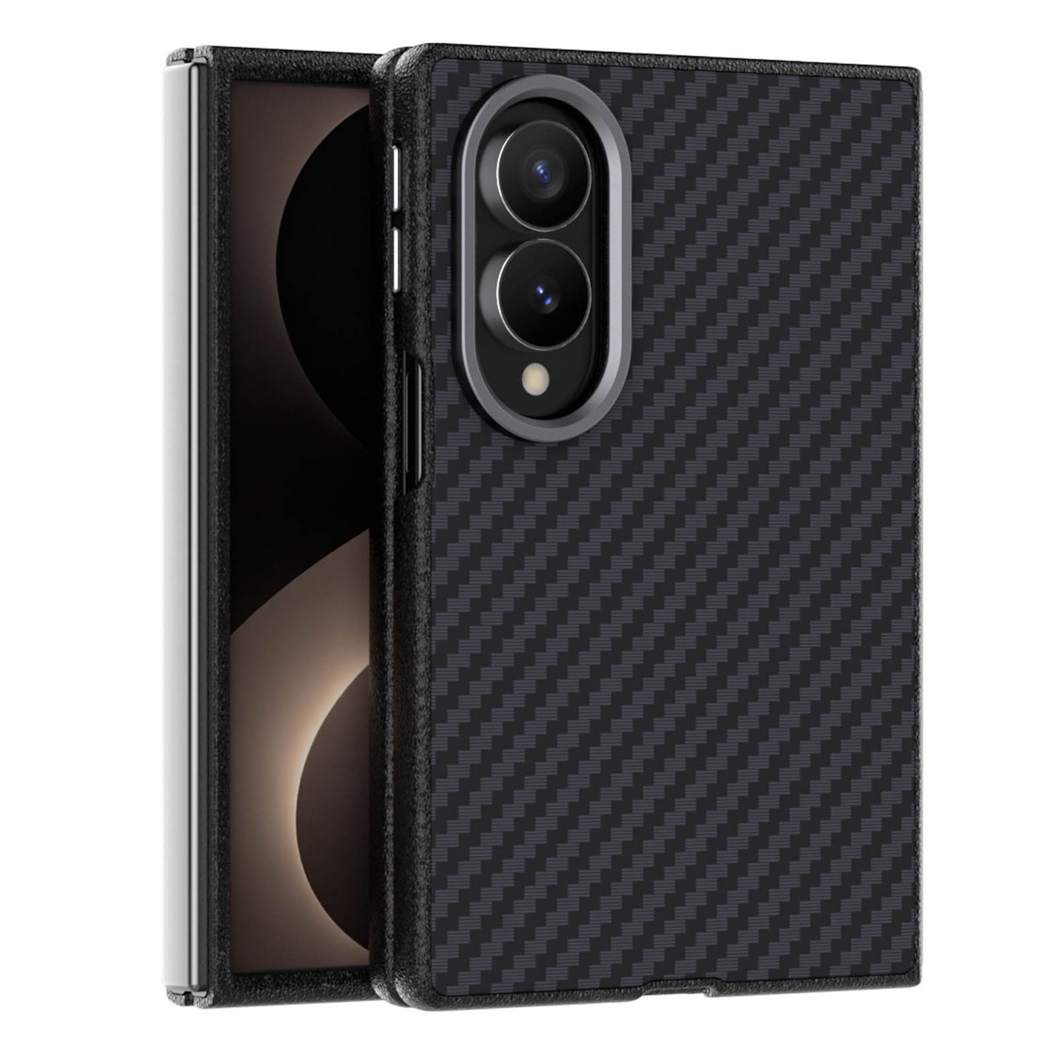 Wigento Handyhülle Carbon Optik Kameraschutz PC Samsung Galaxy Z Fold8 5G Schwarz 7,6 und 5,50 Zoll, Magnetisch, Stoßfest