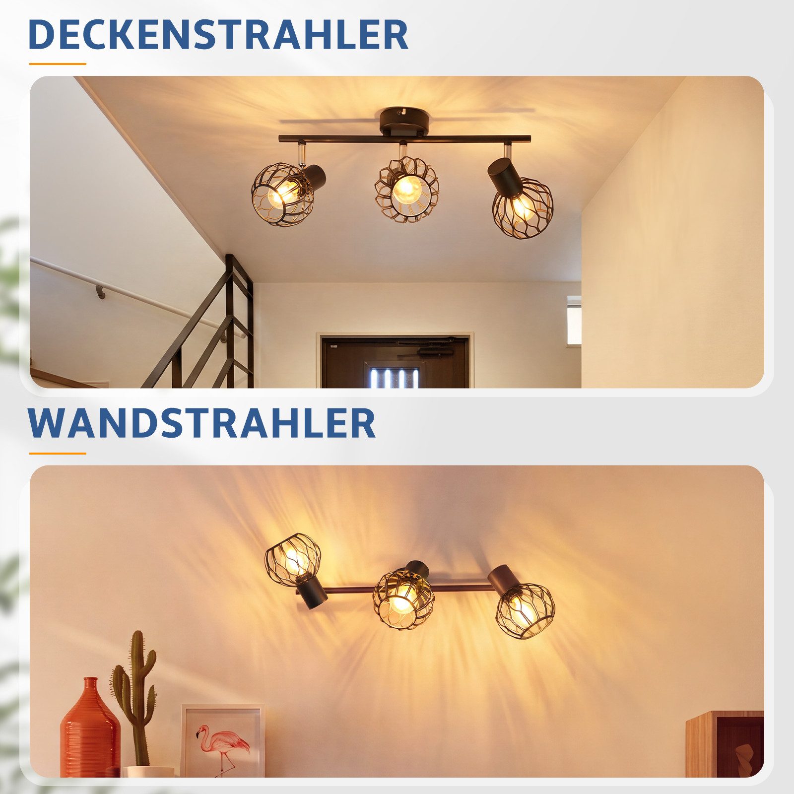 Nettlife Deckenstrahler 1/2/3/4flammig Weiß/Schwarz/grau E14 Metall 350° schwenkbaren Spots, ohne Leuchtmittel, für Wohnzimmer Küche Flur Deckenleuchte – Bild 4 von 5