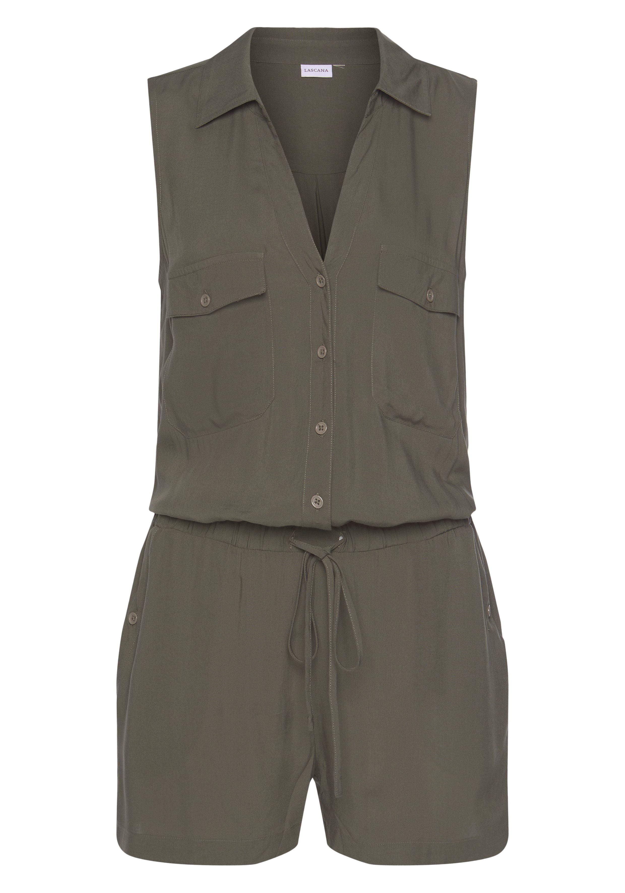 LASCANA Kurzoverall aus gewebter Viskose, ärmelloser Jumpsuit mit Hemdbluse günstig online kaufen