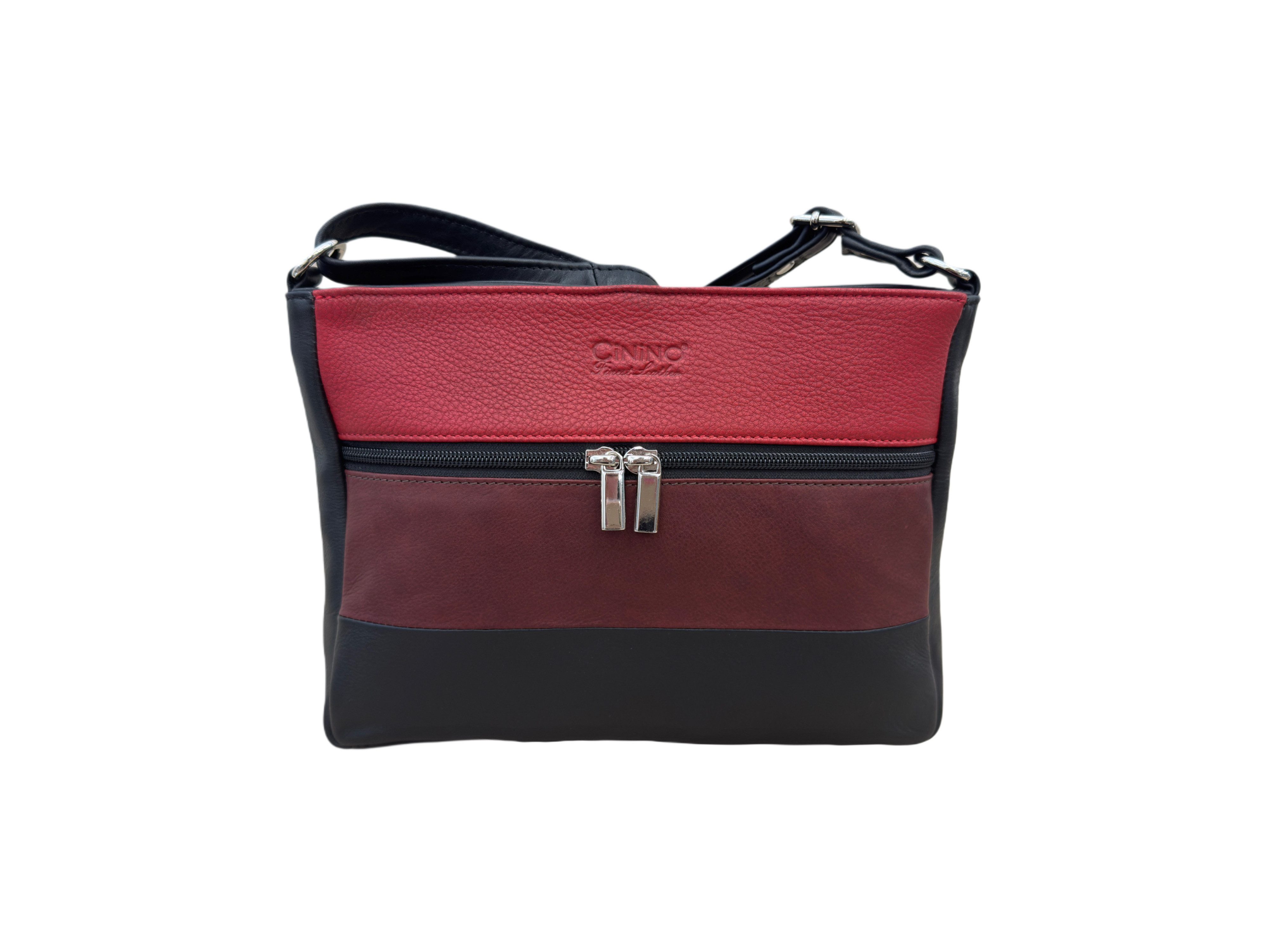 Cinino Handtasche C6103, Ledertasche–Dreifarbige Damen-Umhängetasche aus Rindleder