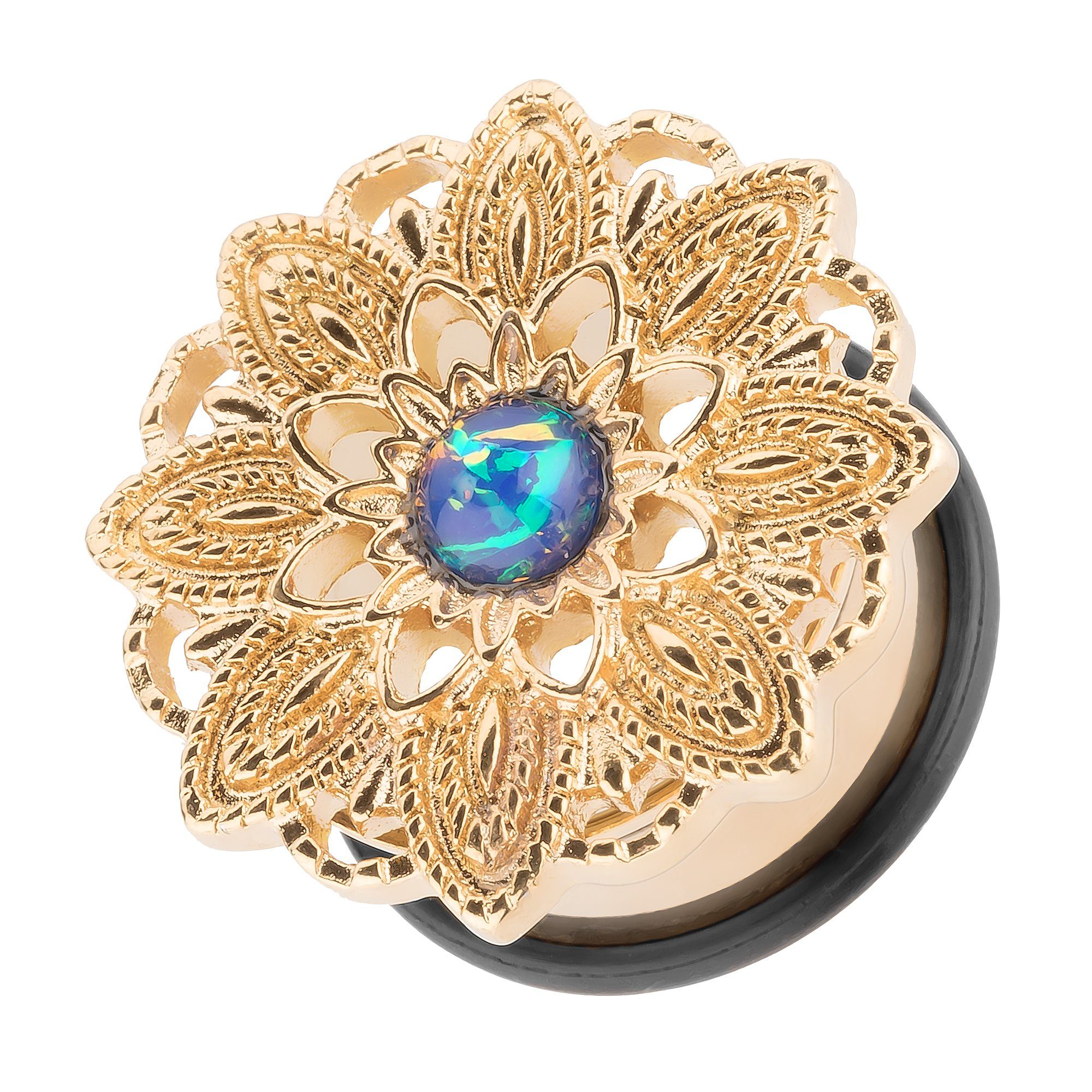 Plug Flesh Plug Piercing Edelstahl Mandala Blume Opal