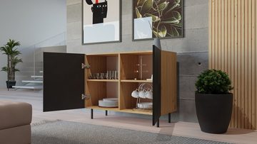 TOPESHOP Kommode Sideboard mit TIP-ON & geriffelten Fronten für modernes Wohnzimmer