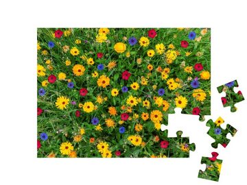 puzzleYOU Puzzle Großaufnahme: Bunte Blumenwiese zur Sommerzeit, 48 Puzzleteile, puzzleYOU-Kollektionen Blumenwiesen, Blumen & Pflanzen