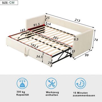 Flieks Daybett, Tagesbett Schlafsofa mit Unterbett 90x200cm/180x200cm Samt