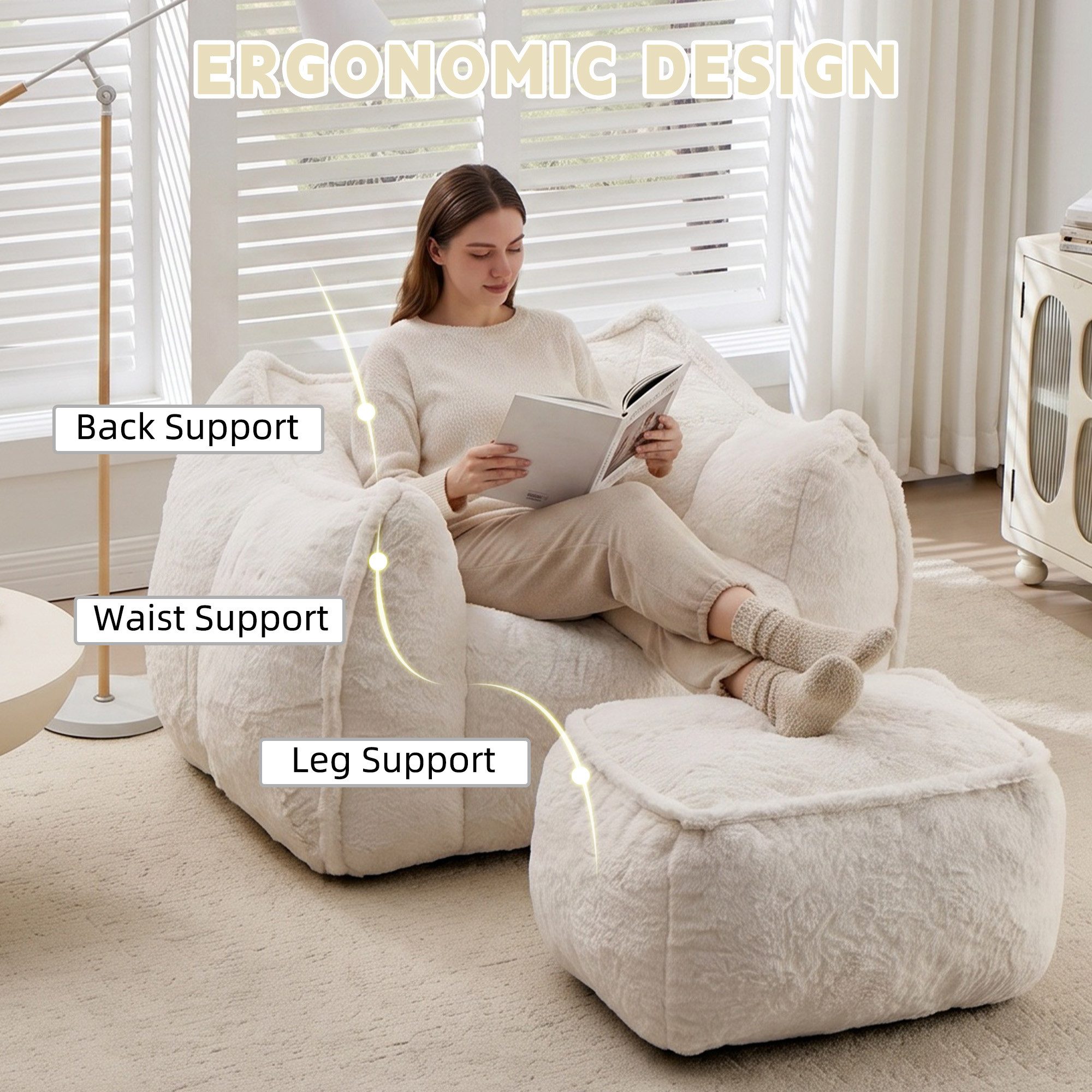 CANMOV Relaxsessel Sessel mit Hocker, Einzelsessel für Wohnzimmer (Relaxsessel mit Hocker), Kleiner Sessel mit einem kissen und ergonomischen Armlehnen