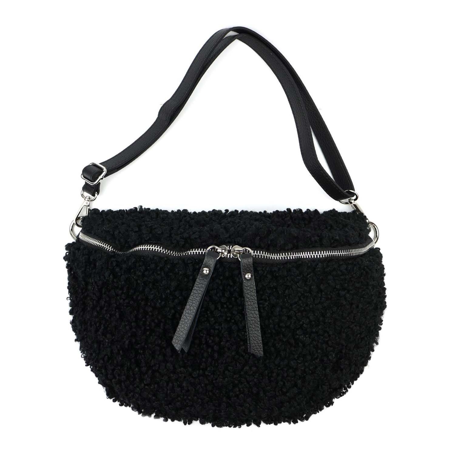 ITALYSHOP24 Bauchtasche Damen Teddyfell Plüsch Hüfttasche CrossBody Leder, günstig online kaufen