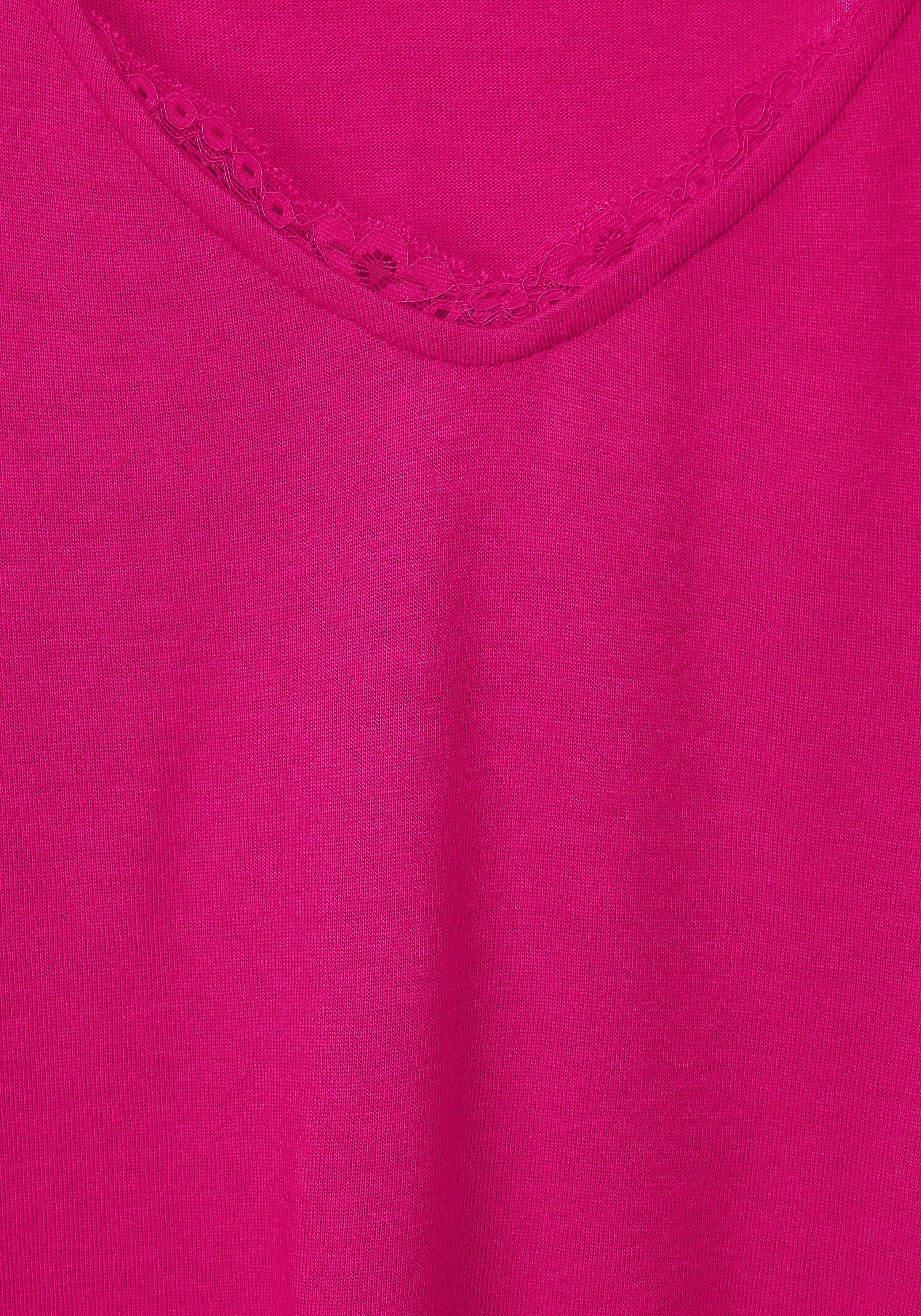 ONE STREET Unifarbe nu pink Spitzenshirt in