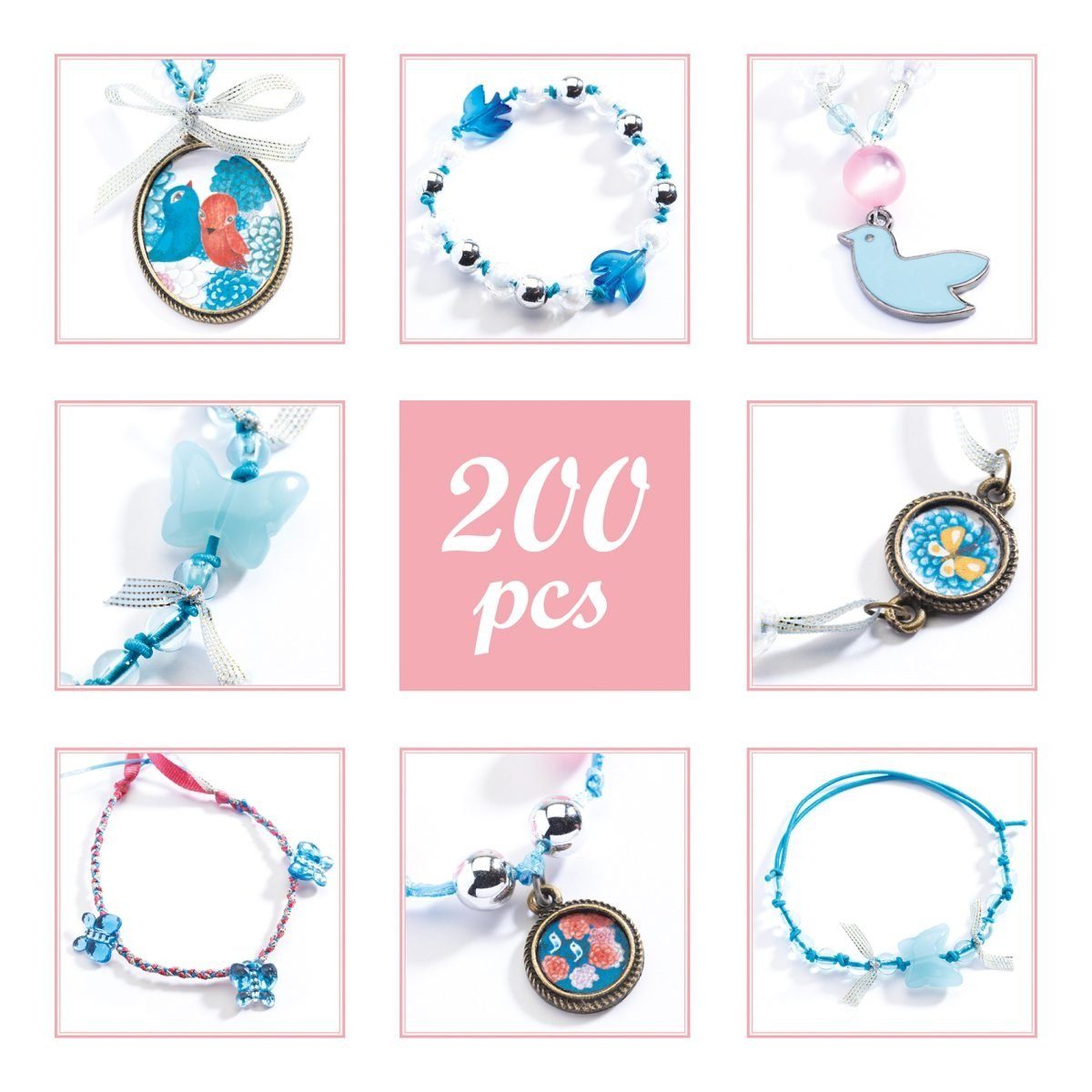 DJECO Kreativset Schmuck basteln: Бисер und Vögel Fädeln Anhänger