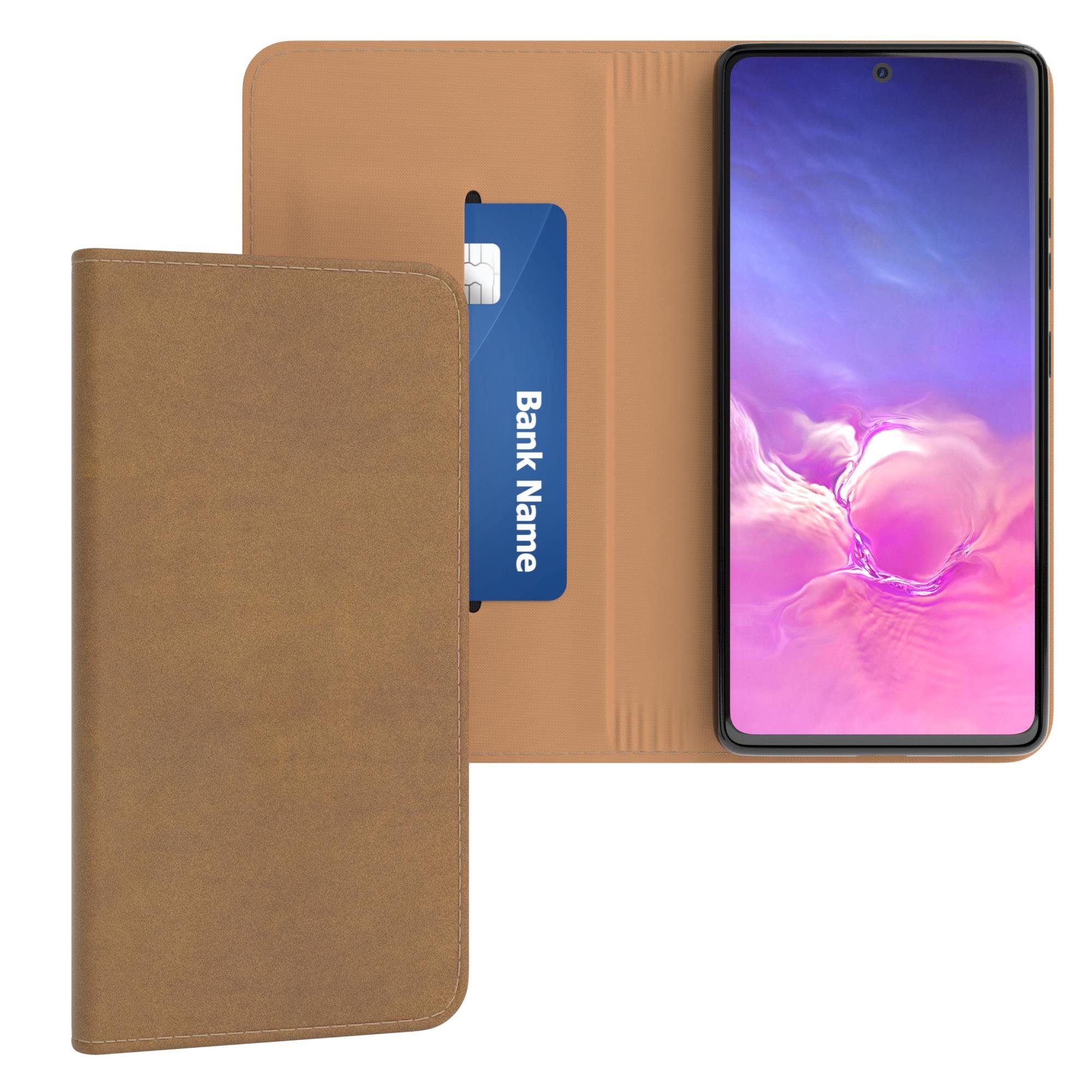 EAZY CASE Handyhülle Bookstyle Vintage für Samsung Galaxy S10 Lite 6,7 Zoll, Tasche Kunstleder Etui Handytasche mit Standfunktion Hülle Hellbraun