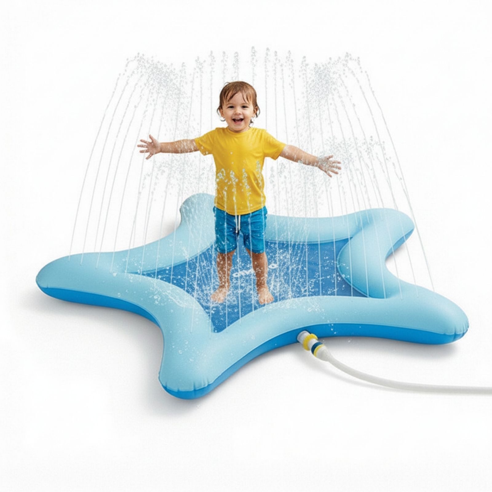 alldoro Spiel-Wassersprenkler Sternförmige Sprinklermatter für Kinder mit Spritzfunktion Ø 100 cm, Splash Pad Wasserspielmatte für draußen, inkl. Gartenschlauch-Adapter