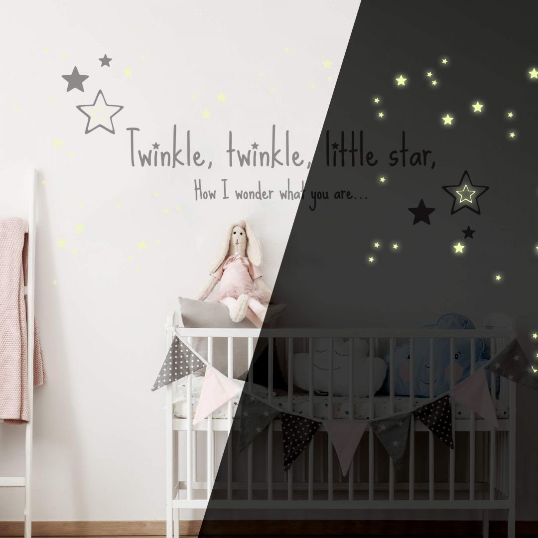 K&L Wall Art Wandtattoo Twinkle little star Leuchtsterne Spruch 40x12cm selbstklebend, Kinderzimmer Leuchtbild