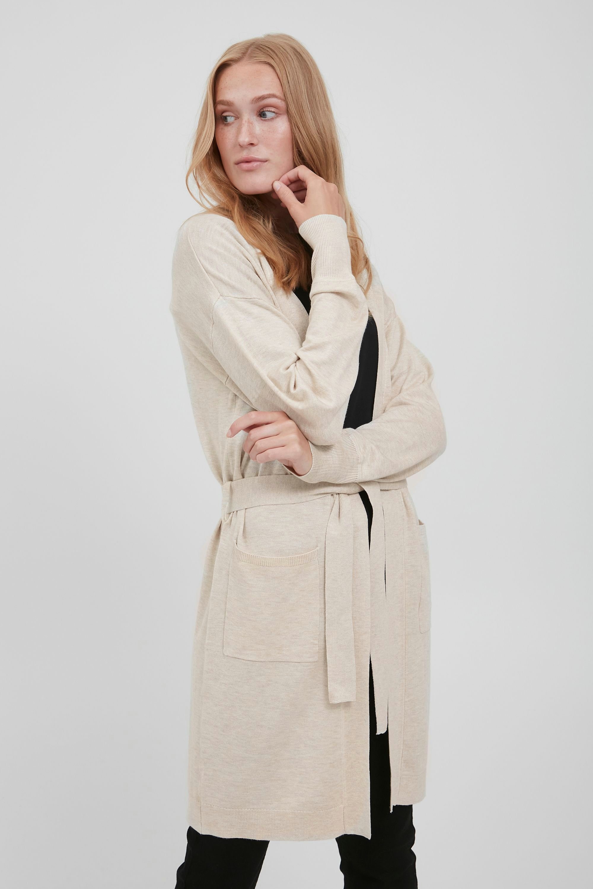 b.young Strickjacke BYPIMBA Birch Cardigan Strickjacke Belt mit 20810232 Bindegürtel Melange Lange (1309051)