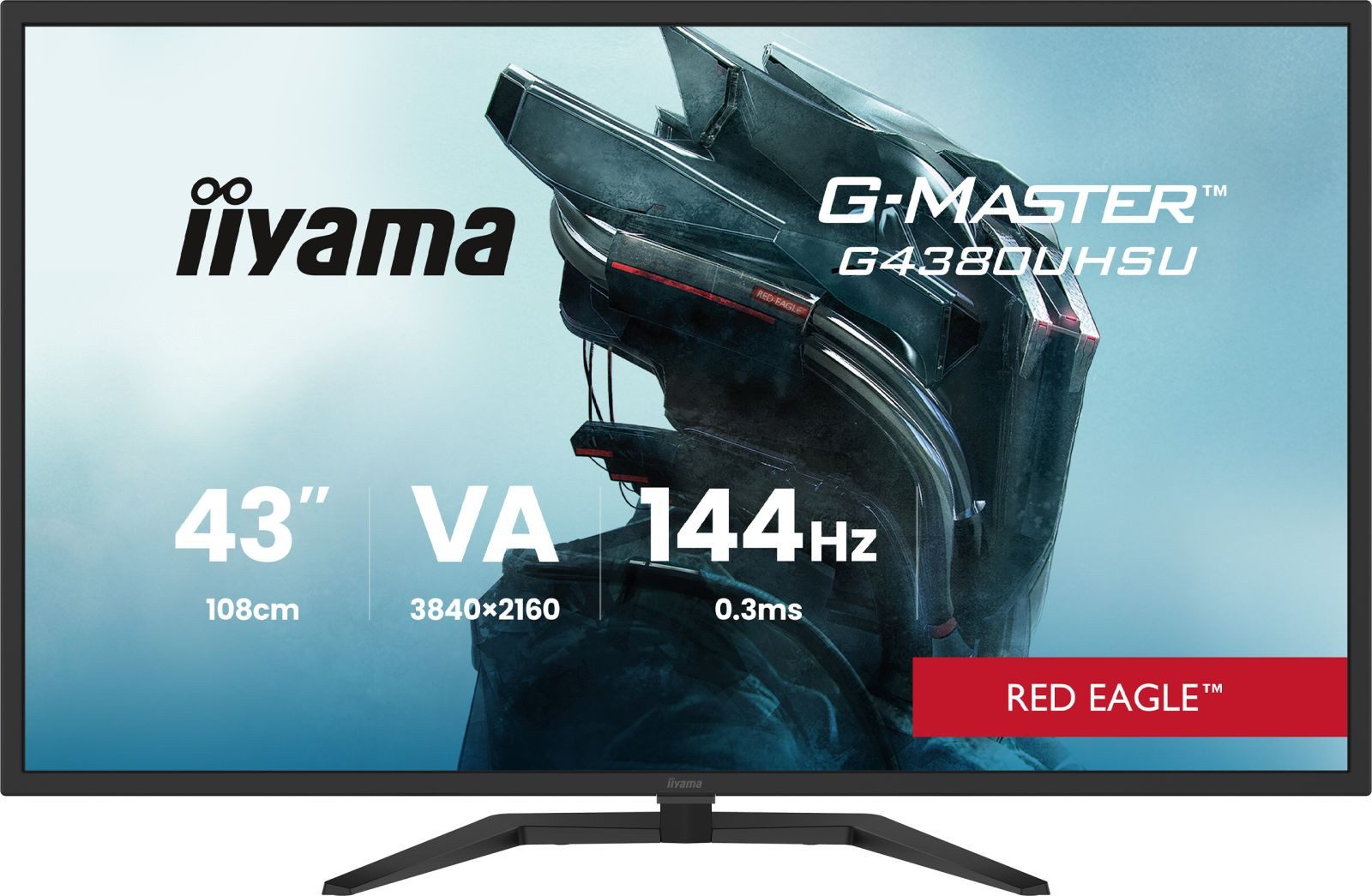 Iiyama TFT G4380UHSU 108cm VA 43/3840x2160/2xHDMI/2xDP/4xUSB 3.2 TFT-Monitor (3840 x 2160 px, 4K Ultra HD, 0,4 ms Reaktionszeit, 144 Hz, VA, Adaptive-Sync, Lautsprecher, HDCP, HDR, Kopfhörerbuchse)