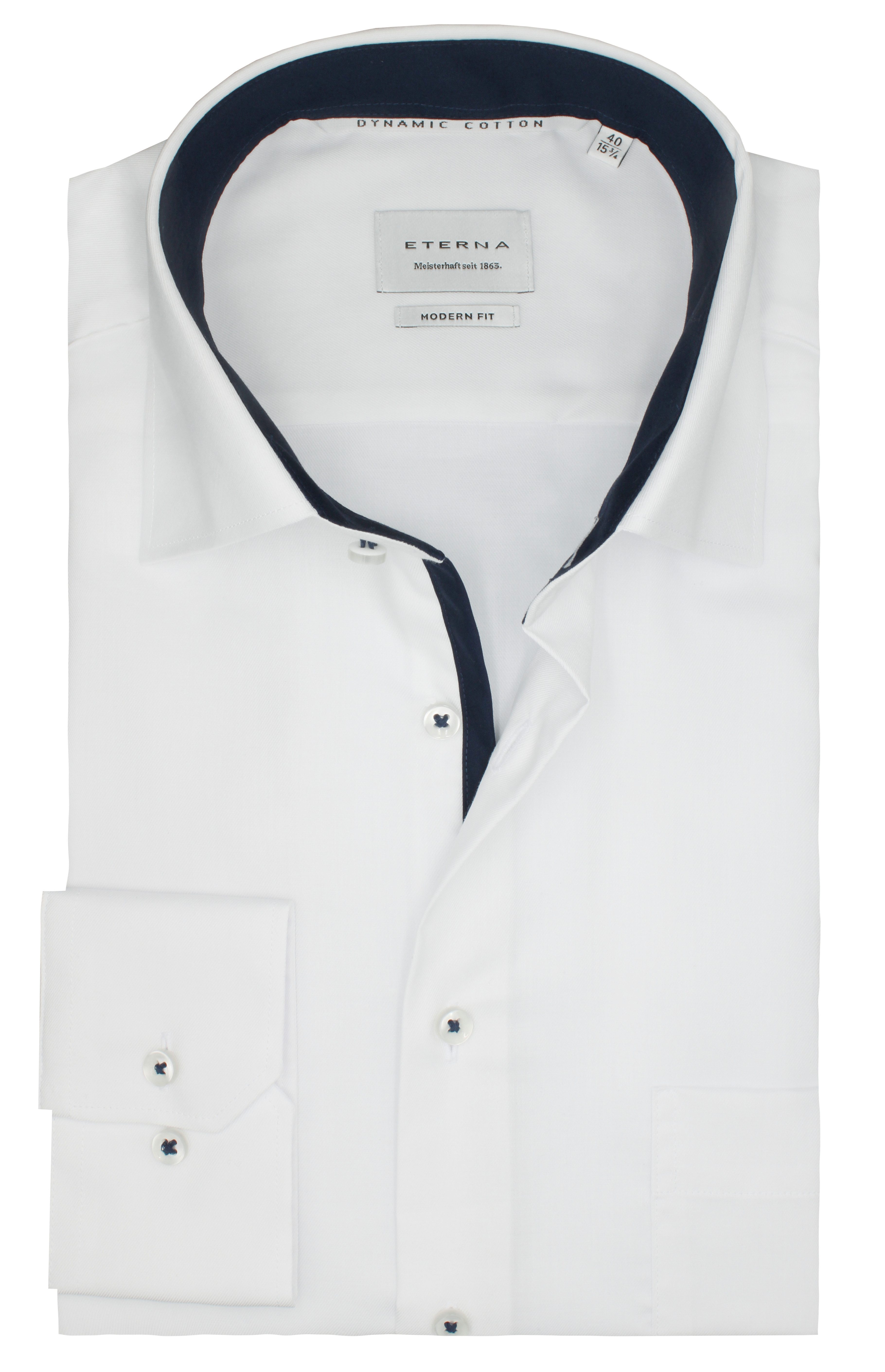 Eterna Langarmhemd, Modern Fit I Weiß I Bügelfrei I Dynamic Cotton™ Langarm 65cm I Mit Brusttasche I Kentkragen mit Ausputz