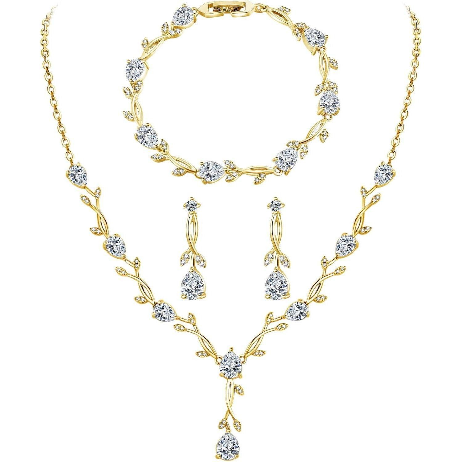 LuxusKollektion Schmuckset Schmuckset Silber 925 Kette Ohrringe Armband Zirkonia Braut Gold