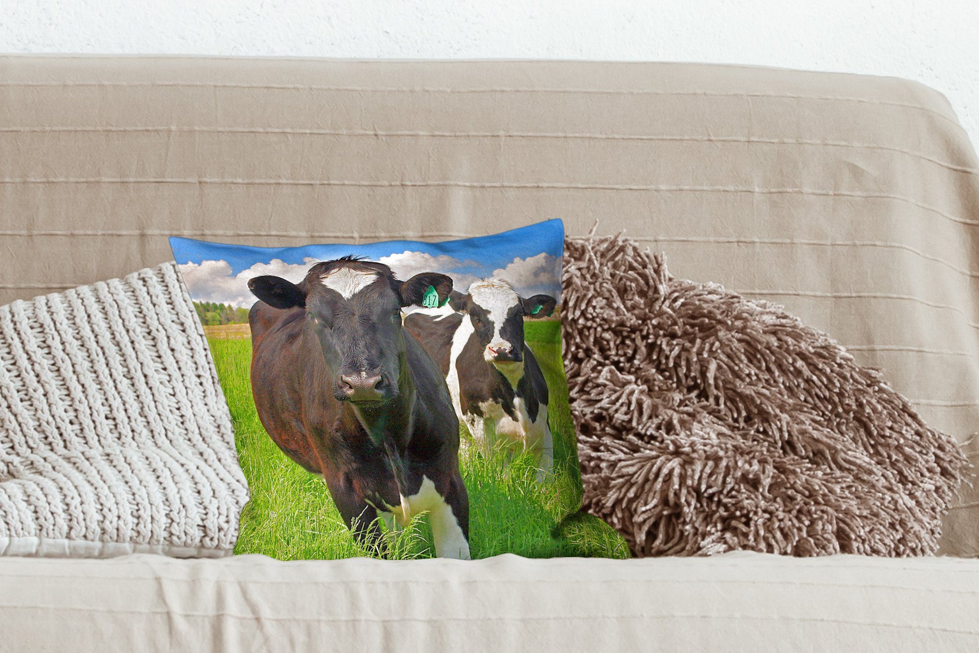 MuchoWow Dekokissen Sofakissen Füllung Kuh Natur - für Gras Wohzimmer, Tiere, - - mit Schlafzimmer, Zierkissen Deko