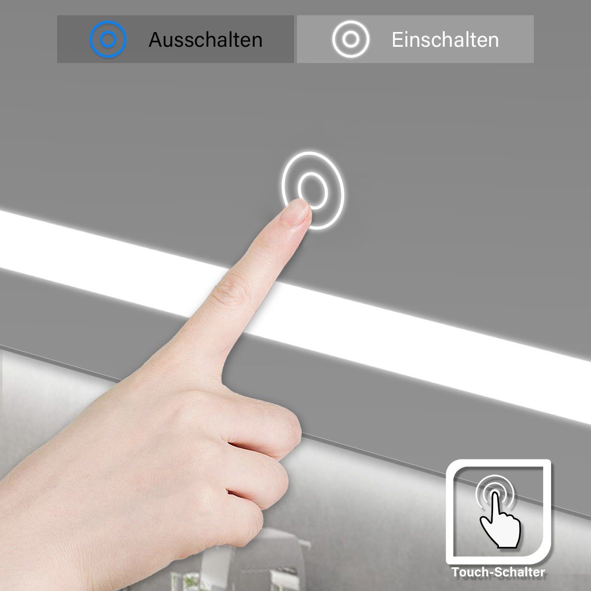 SONNI Badspiegel Badspiegel Lichtspiegel LED Spiegel Wandspiegel mit Touch-Schalter, 70 x 50cm kaltweiß IP44 energiesparend
