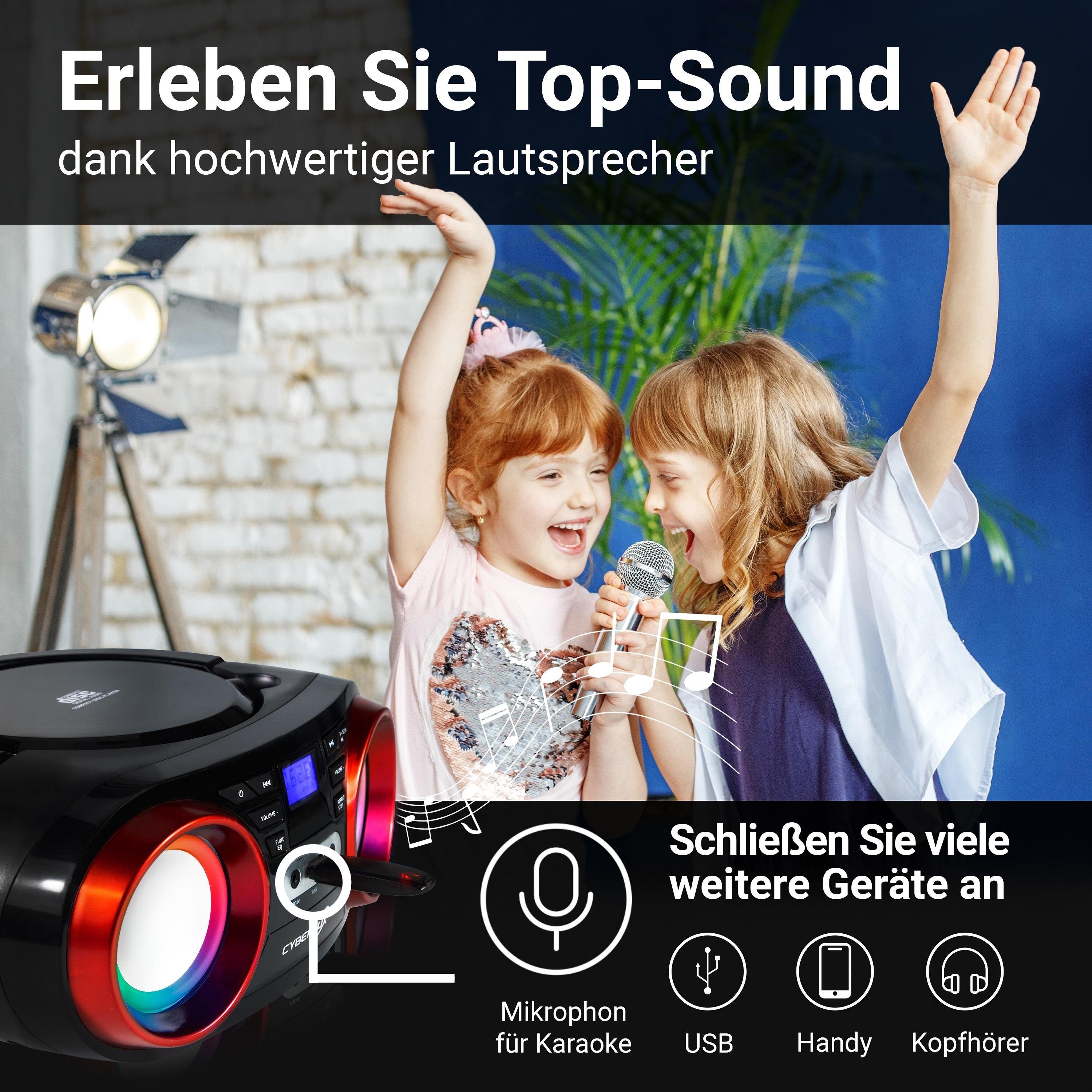 Cyberlux CL-810 tragbarer CD-Player (CD, tragbar,Boombox,LED-Disco-Beleuchtung,FM Radio mit MP3 USB)