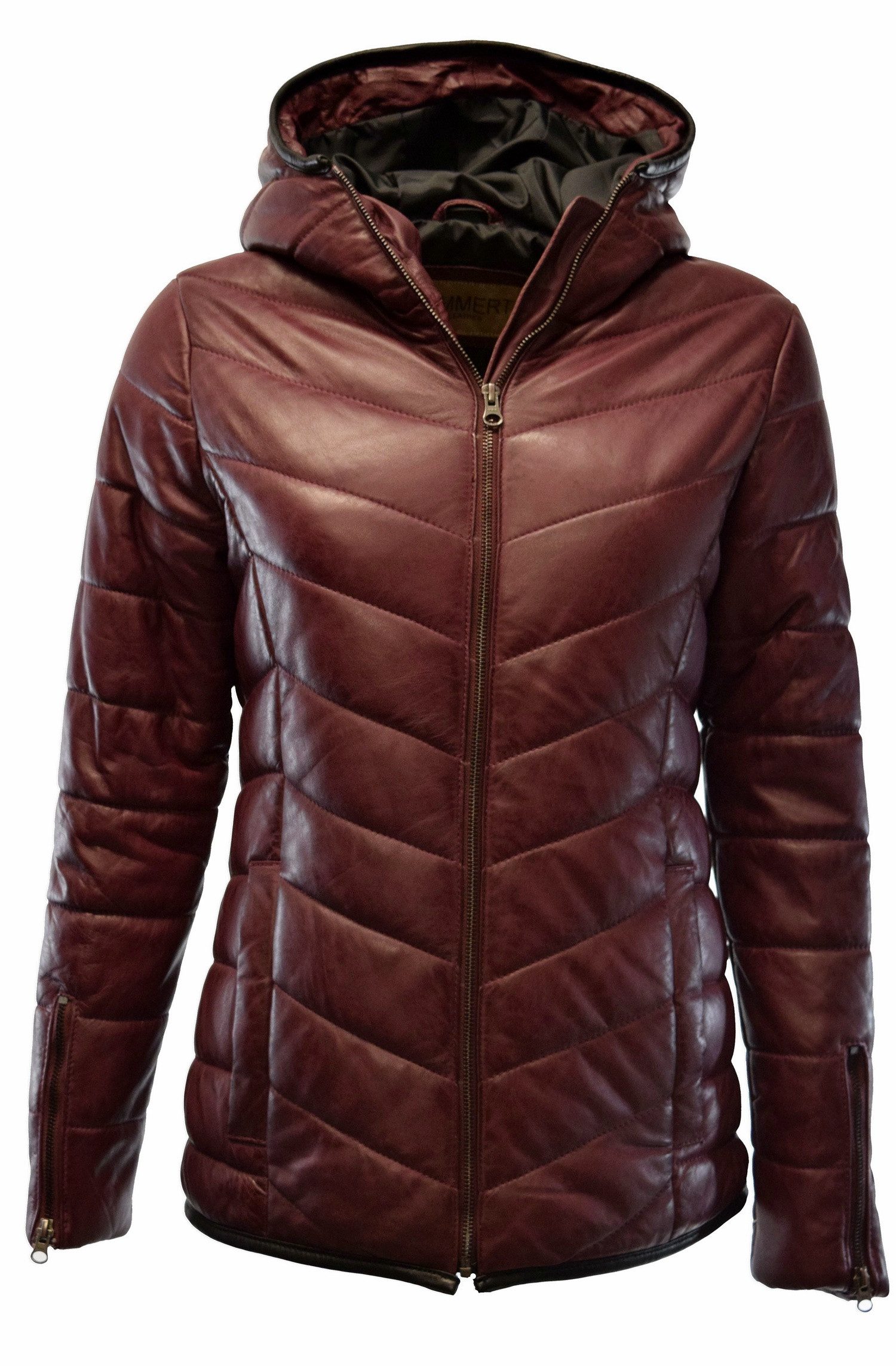 Zimmert Leather Lederjacke Luccy Damen, Steppjacke, Kapuze, Dunkel Rot, Bra günstig online kaufen