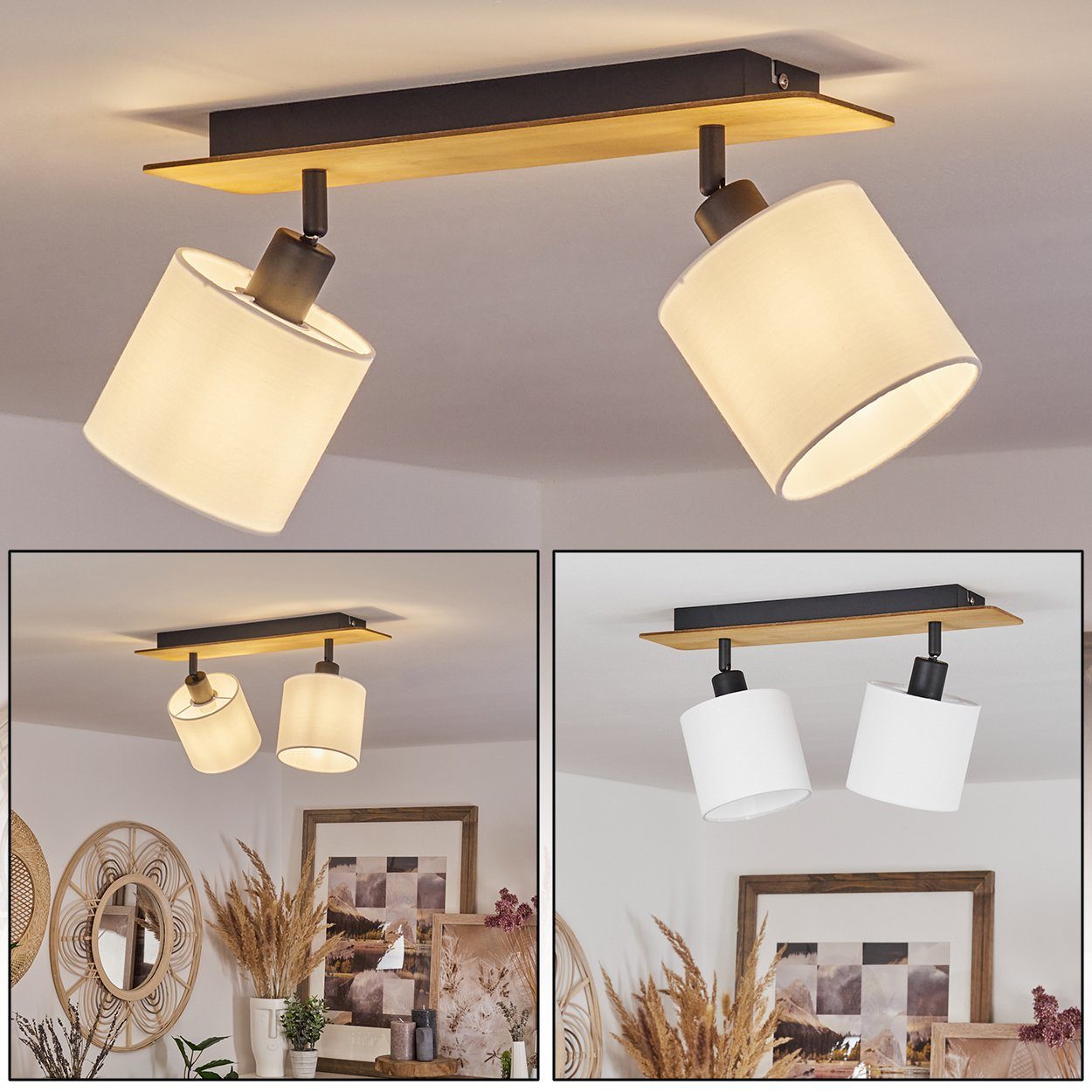 hofstein Deckenleuchte »Costa« Deckenlampe aus Holz/Metall/Stoff günstig online kaufen