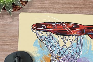 MuchoWow Gaming Mauspad Eine Illustration eines Basketballs, der mit voller Geschwindigkeit (1-St), Mousepad mit Rutschfester Unterseite, Gaming, 40x40 cm, XXL, Großes
