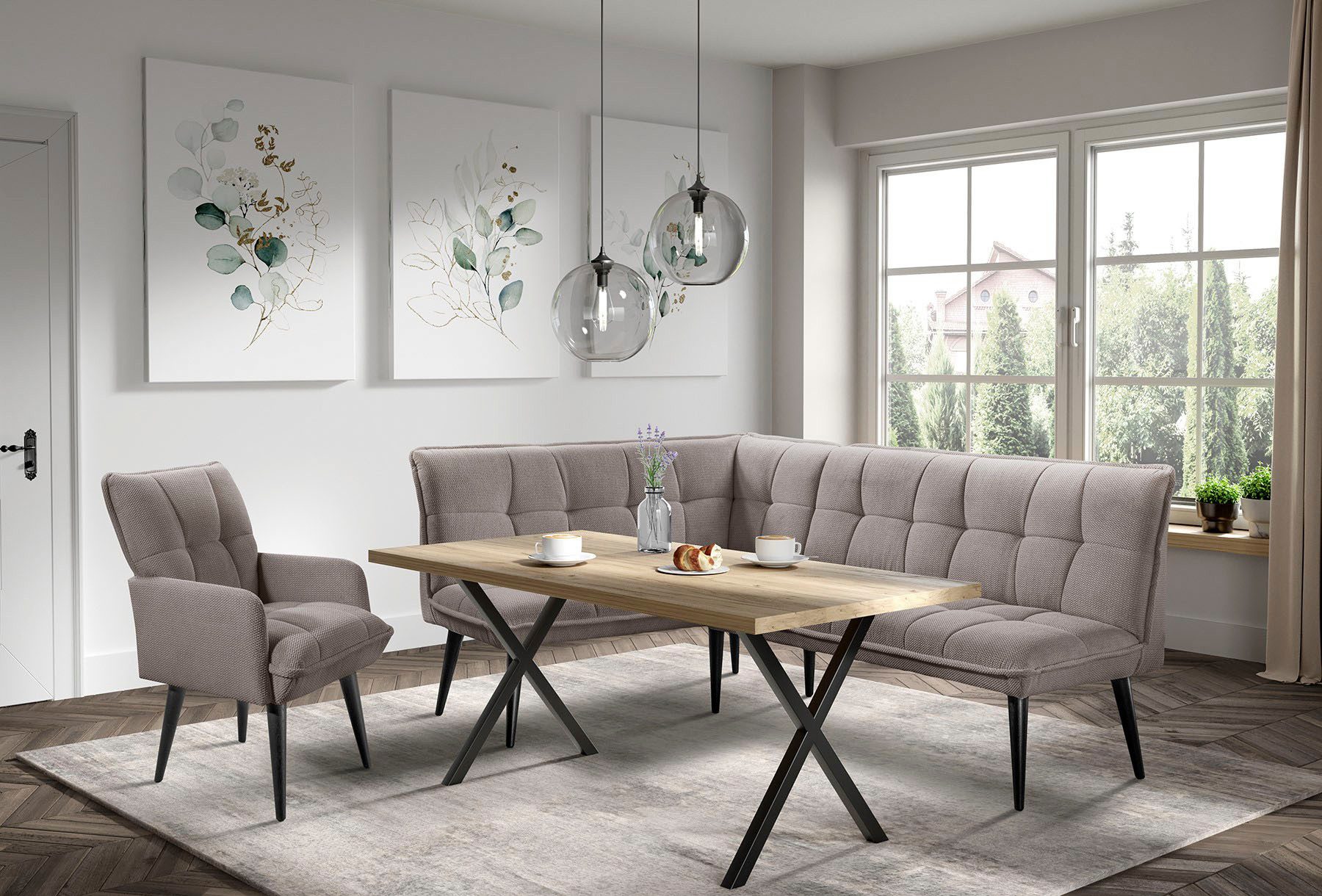 exxpo - sofa fashion Eckbank Mocca Essbank, Sitzbank, hoher Sitzkomfort, bequem und elegant, hochwertige Detailverarbeitung