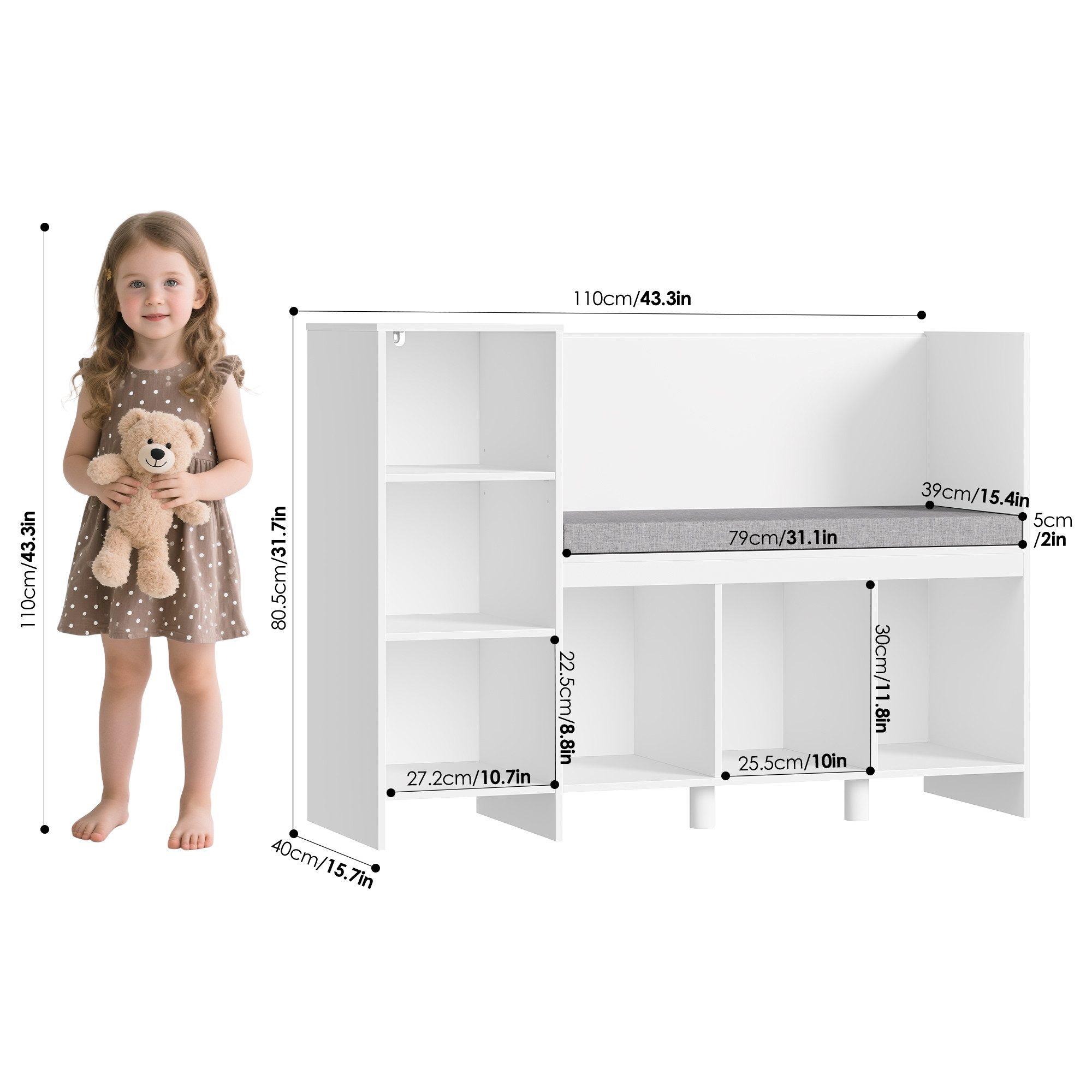 HOMECHO Spielzeugtruhe, Bücherregal Kinder mit Kissen günstig online kaufen