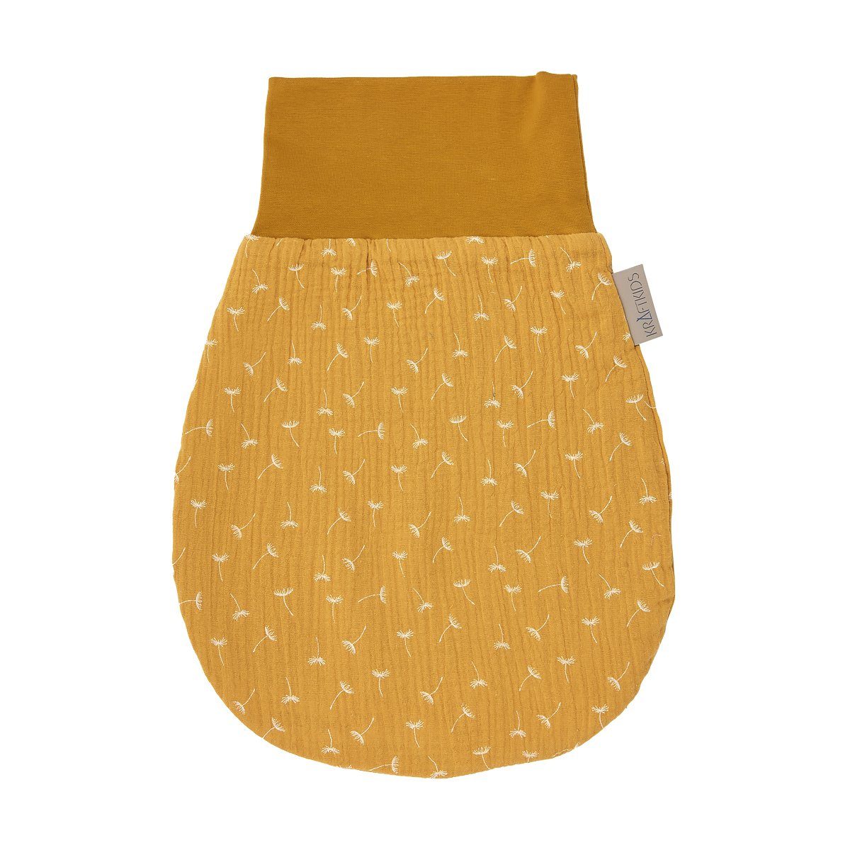 KraftKids Babyschlafsack Musselin gelb Pusteblumen, Herbst/Winter-Variante, 100% Baumwolle, hochwärtiger Stoff, Innen warmer Fleece