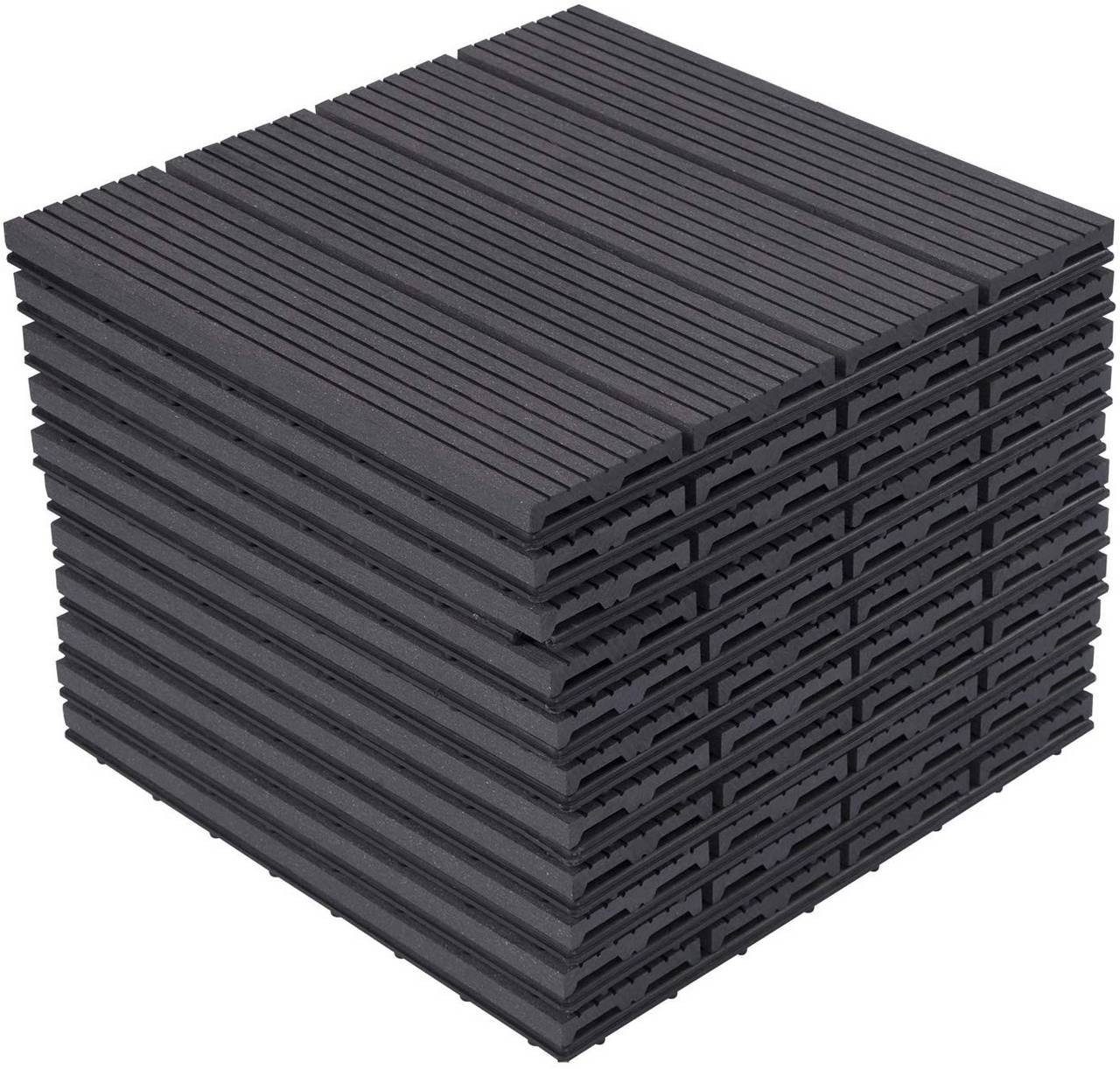 EUGAD Terrassenplatte, WPC 300x300, Anthrazit, 11 Stücke für 1m², wetterfest