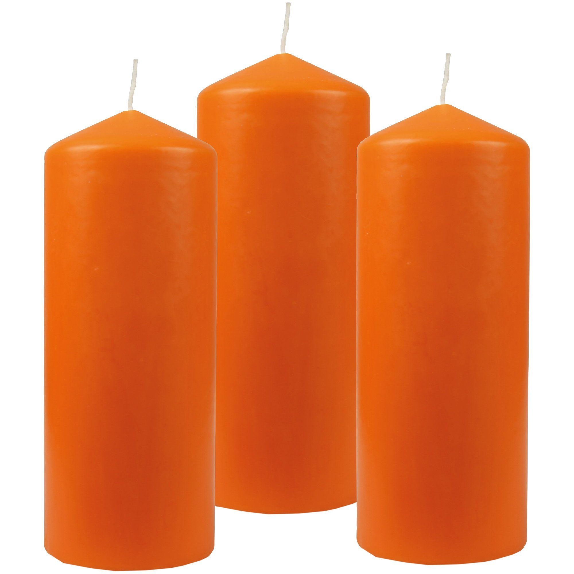 HS Candle Stumpenkerze Blockkerze (3-tlg), Wachskerzen Ø6cm x 13,5cm - Kerze in vielen Farben Ocker