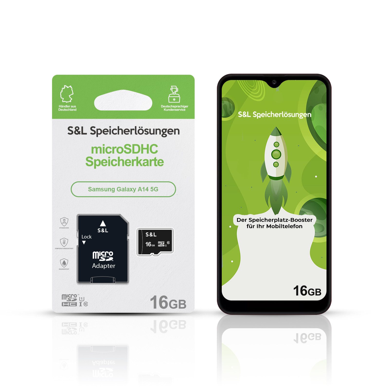 Tec-Expert microSD Karte S&L für Samsung Galaxy A14 5G Speicherkarte (16 GB, Class 10, microSDHC)