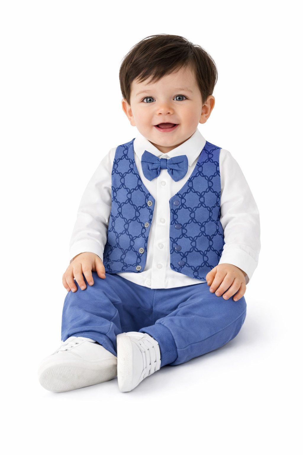 Lorey Medtec Neugeborenen-Geschenkset Baby Jungen 4er Set, Hemd, Weste, Hose & Fliege, 100% Baumwolle (Hemd + Weste + Hose + Fliege)