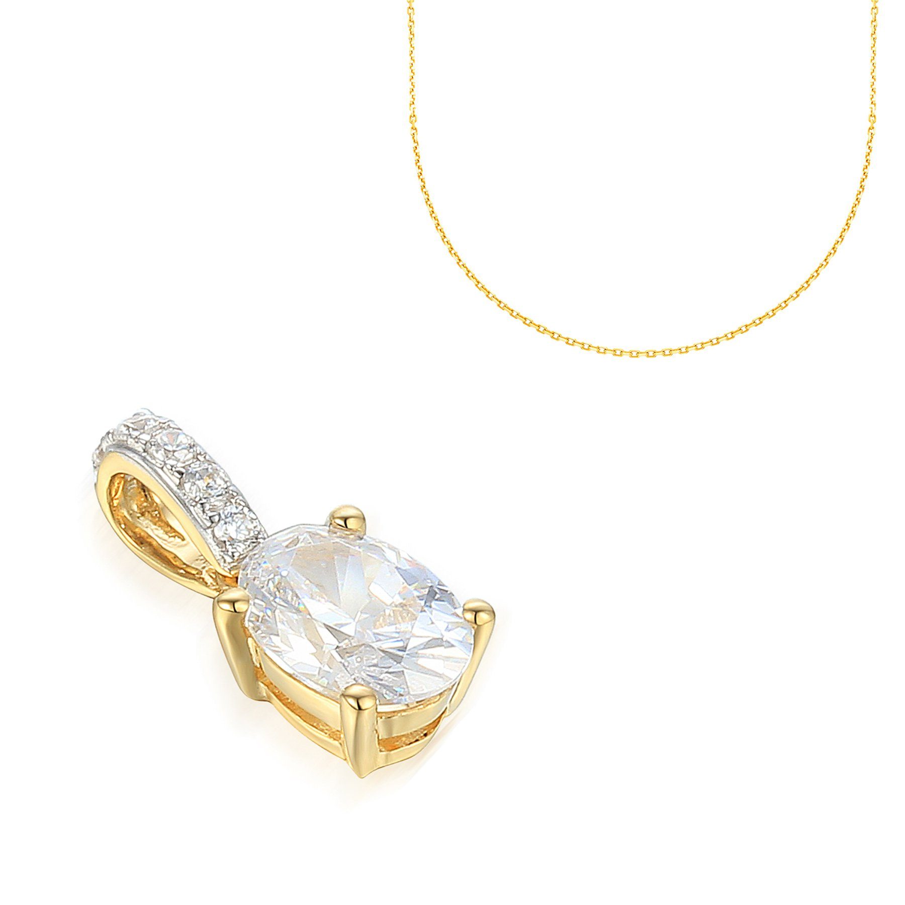 Stella-Jewellery Collier 585er Gelbgold Anhänger mit Zirk. (Oval) Solitäir (inkl. Etui), Zirkonia Anhänger mit Kette