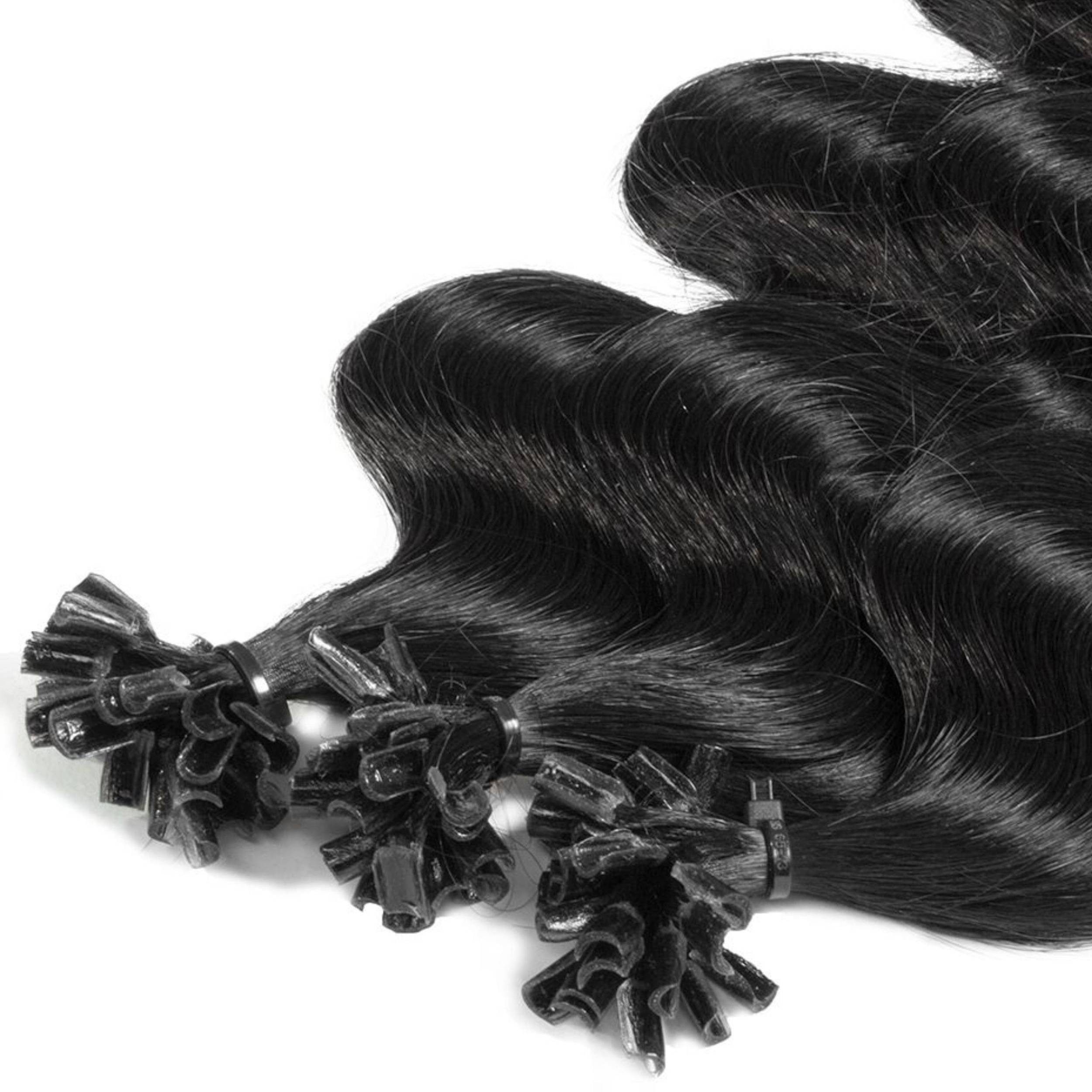 hair2heart Echthaar-Extension Premium Bondings gewellt #4/0 Dunkelbraun 40cm